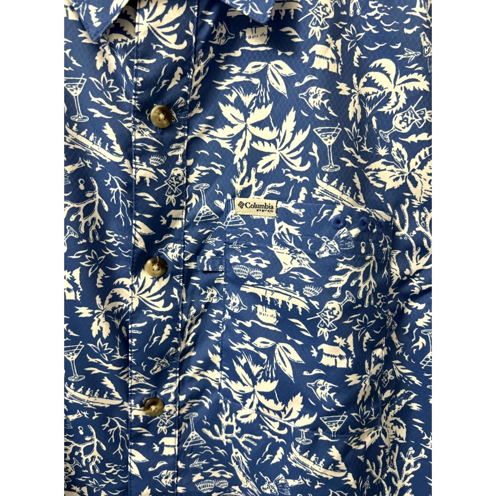 Vintage Columbia PFG Shirt Mens Sz Small Blue Hawaiian Button-Down Pocket Short Sleeve Shirt Size US S / EU 44-46 / 1 - 5 Thumbnail