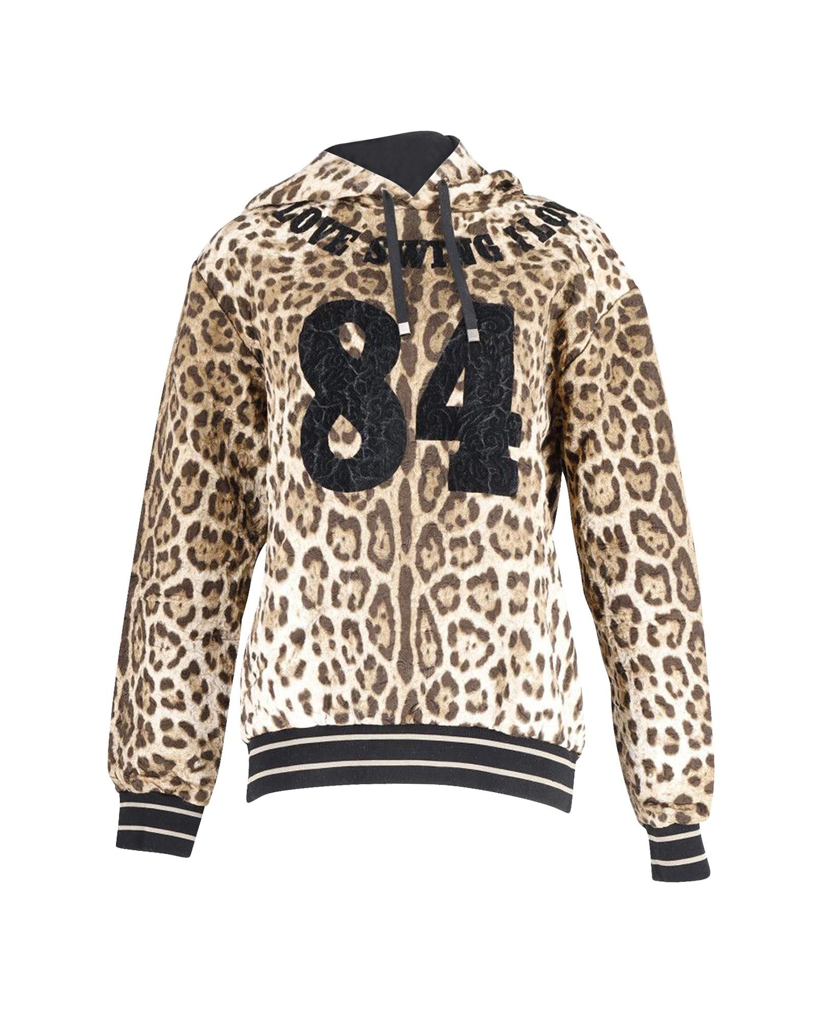 image of Dolce Gabbana Leopard Print Brocade Hoodie In Multicolor Viscose, Women's (Size XL)