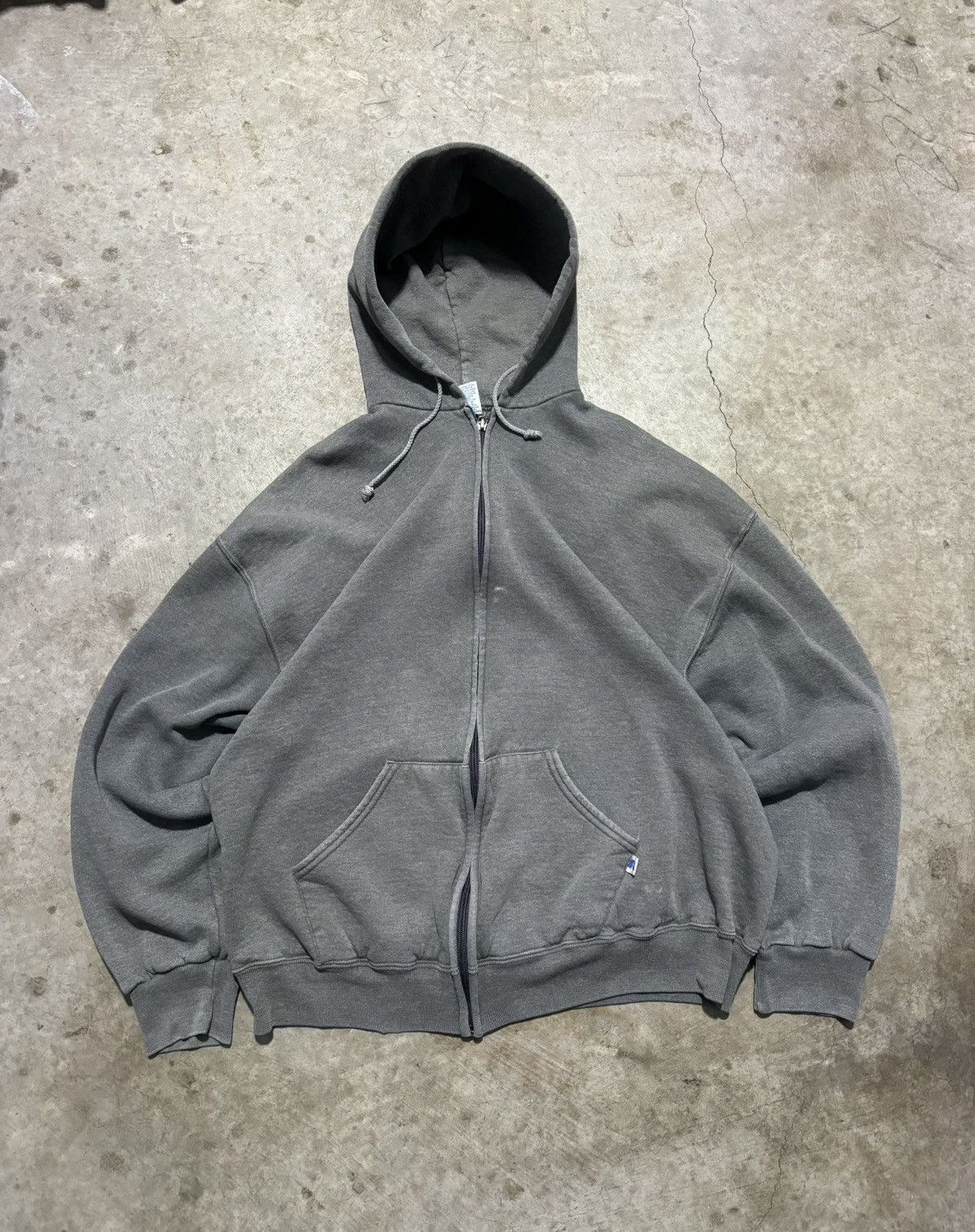 image of Akimbo Club x Russell Athletic Vintage 90's Faded Russell Athletic Grey Blank Hoodie, Men's (Size X