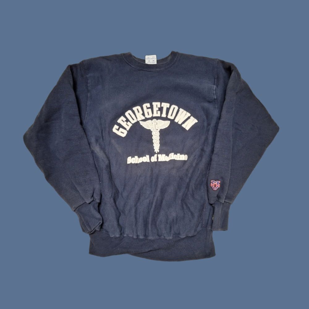Vintage VINTAGE MV SPORT Georgetown Medicine College University 90s Sweatshirt L Navy Blue Cotton Reversible Logo Men Pullover Crew Neck Long Sleeve 90s Size US L / EU 52-54 / 3 - 1 Thumbnail