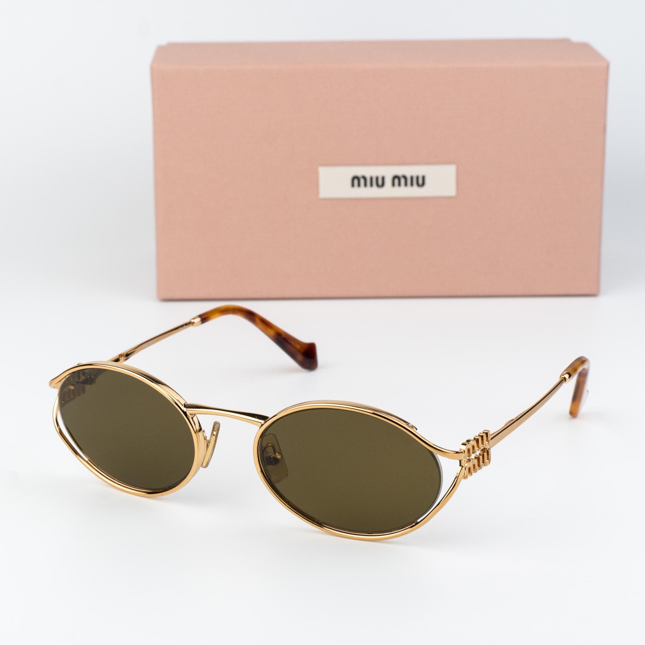 Miu Miu Women Sunglasses Brass Gold Dark Brown Oval MU52YS 7OE01T BRAND NEW Miu Miu MIU MIU MU 52YS 7OE01T SUNGLASSES BRASS GOLD | Grailed main image 3