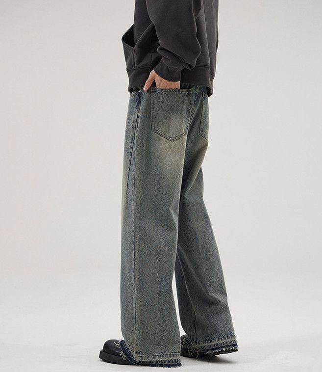 Jean Men's cleanfit distressed wide-leg loose flared washed jeans Size US 32 / EU 48 - 4 Thumbnail