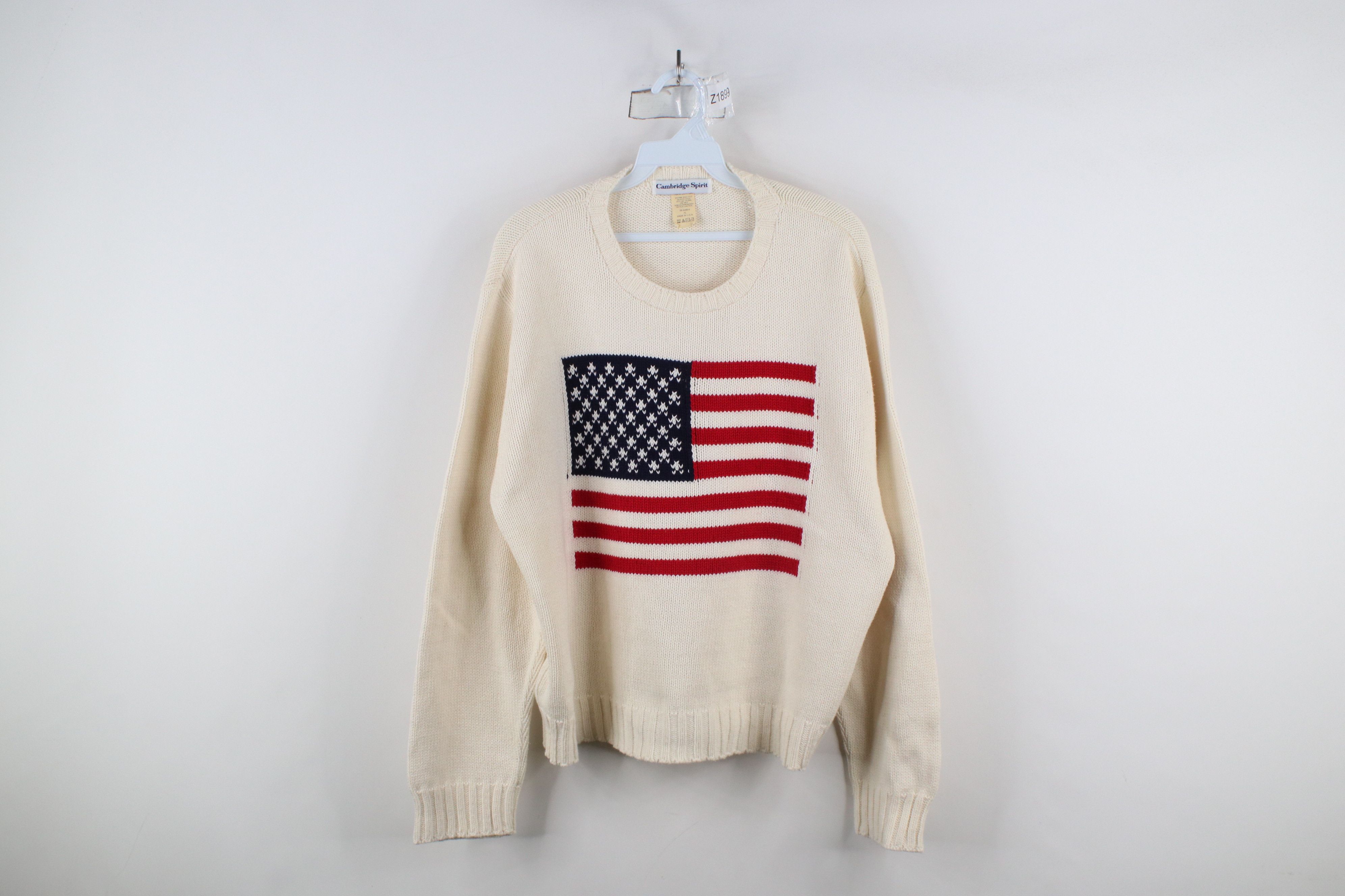 Vintage Vintage 90s Streetwear Flag Cotton Knit Sweater Cream USA Size XL / US 12-14 / IT 48-50 - 1 Thumbnail