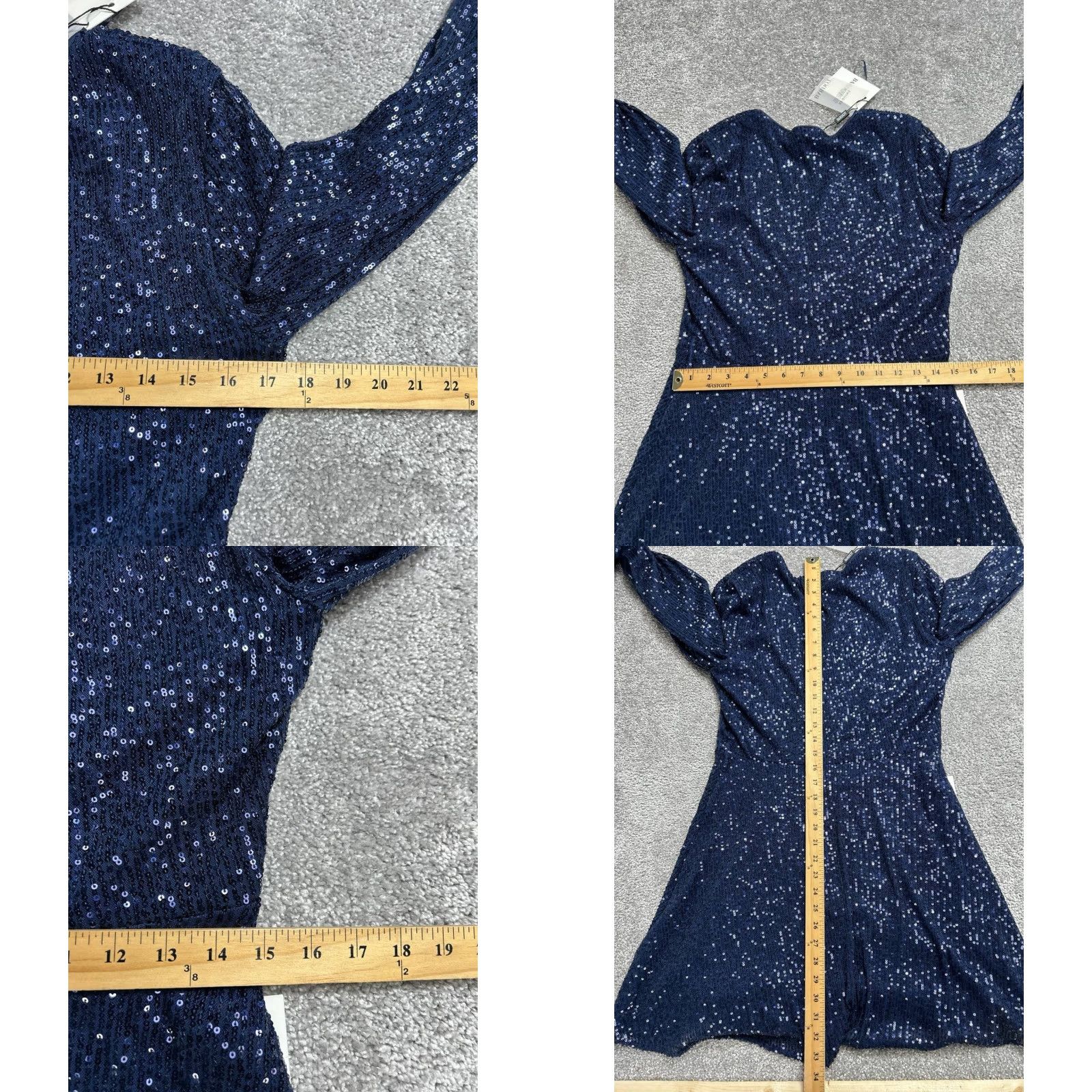 Vintage Bardot Dress Womens Medium Blue Sequin Wrap Surplice Neck Stretch New Size M / US 6-8 / IT 42-44 - 8 Thumbnail