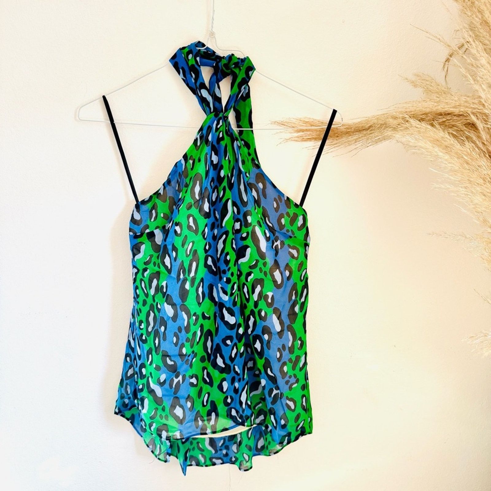 Vintage VINTAGE Blue Green Black Silk Halter Tie Tank Top Blouse Size M / US 6-8 / IT 42-44 - 2 Thumbnail