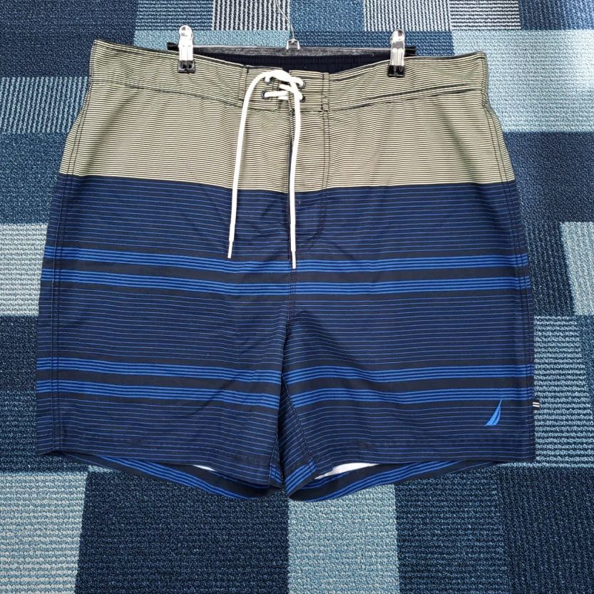 Nautica Nautica Swim Trunks Mens XL Blue Striped Surf Quick Dry Pockets 100% Polyester Bottom Men XL Blue Size US 36 / EU 52 - 1 Thumbnail