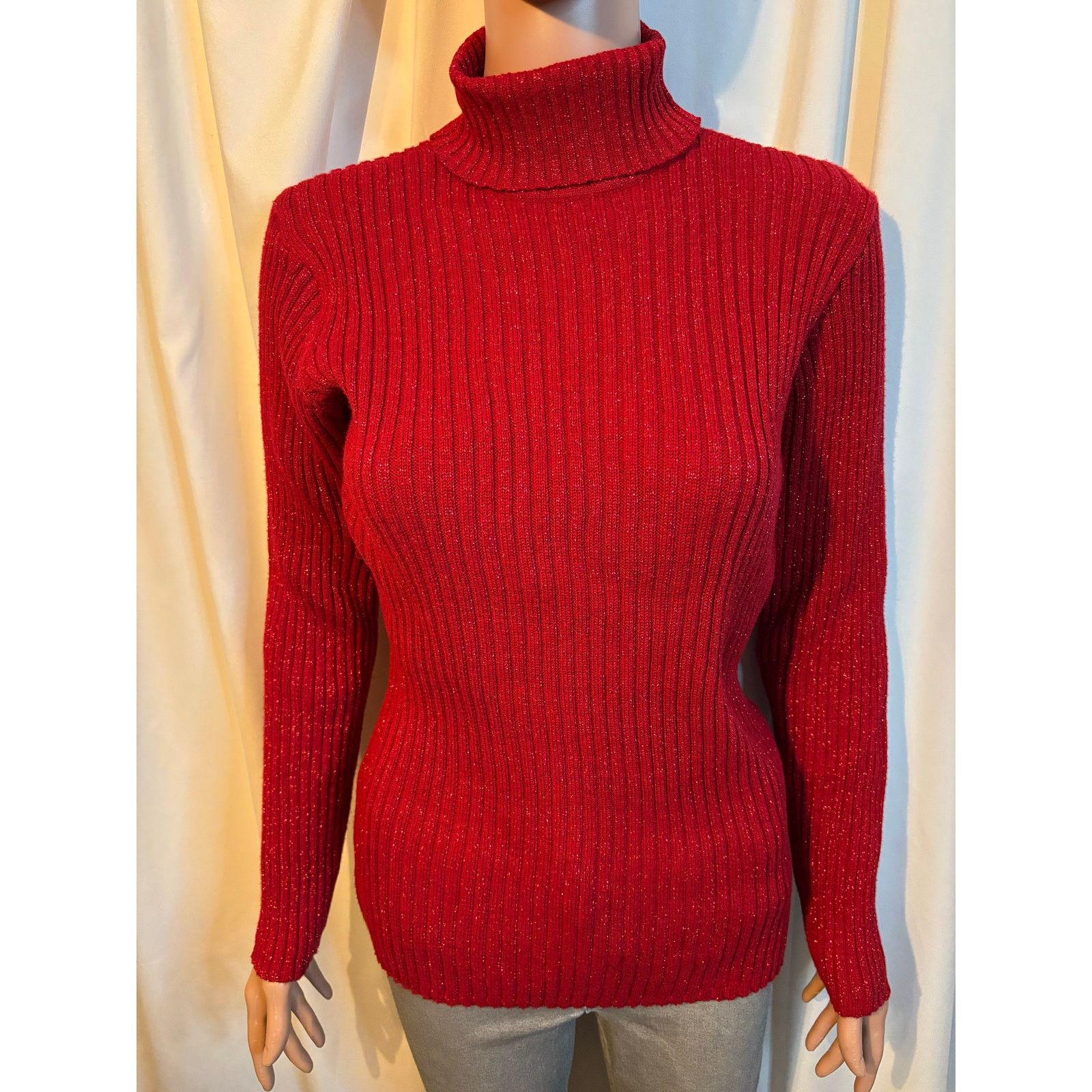 Basic Editions Womens Red Ribbed Turtleneck Sweater Size Large Size L / US 10 / IT 46 - 3 Thumbnail
