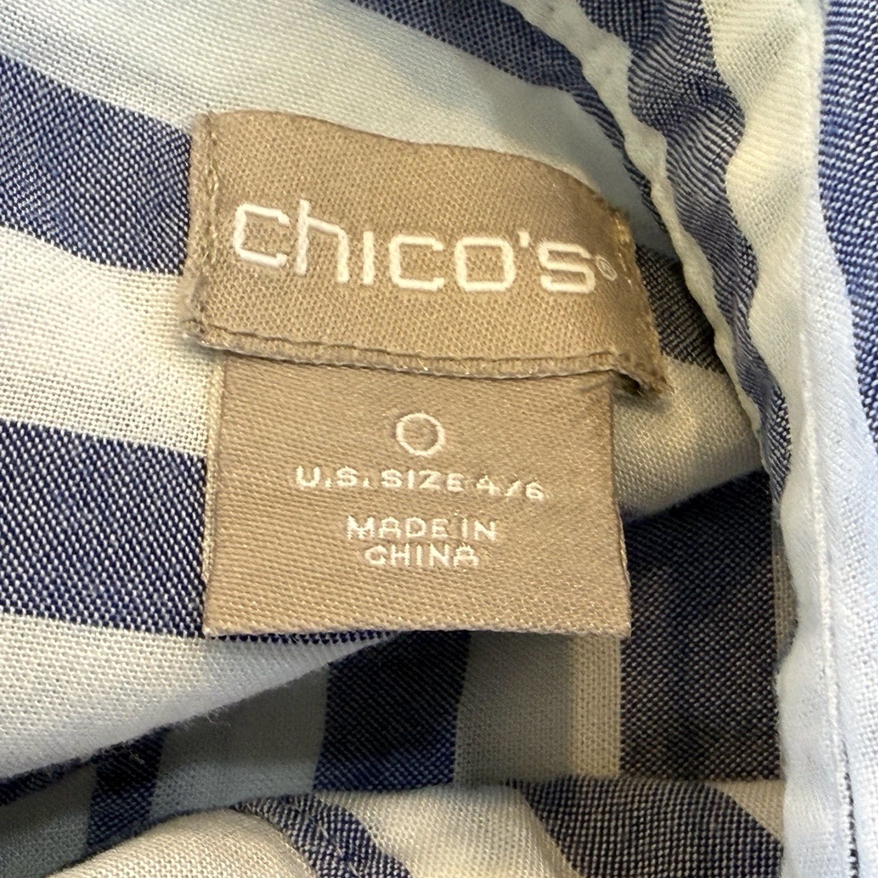 Vintage Chicos Women's Top - Button-Up Collared Long Sleeve Blue White Stripe Lyocell Pockets Size 0 US 4/6 Size S / US 4 / IT 40 - 5 Thumbnail