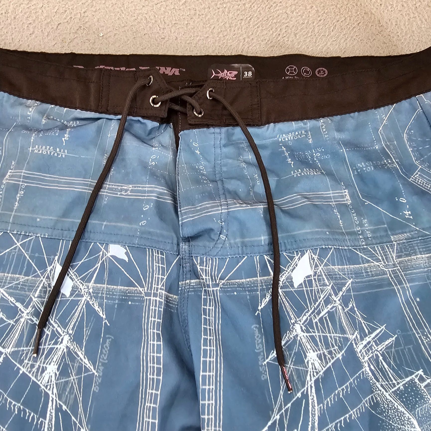 Vintage Psycho Tuna Board Shorts Mens 38 Swim Trunks Blue 100% Polyester Quick Dry Pockets Drawstring Lightweight Surfing Bottoms Mens Size US 38 / EU 54 - 3 Thumbnail