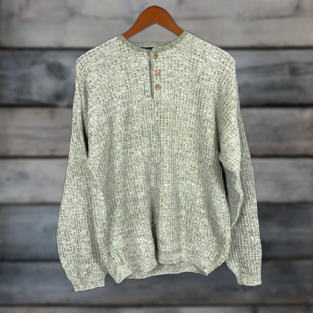 Vintage VINTAGE L'Homme Henley Sweater Shirt Adult Medium Khaki Green Chunky Knit Size US M / EU 48-50 / 2 - 1 Thumbnail