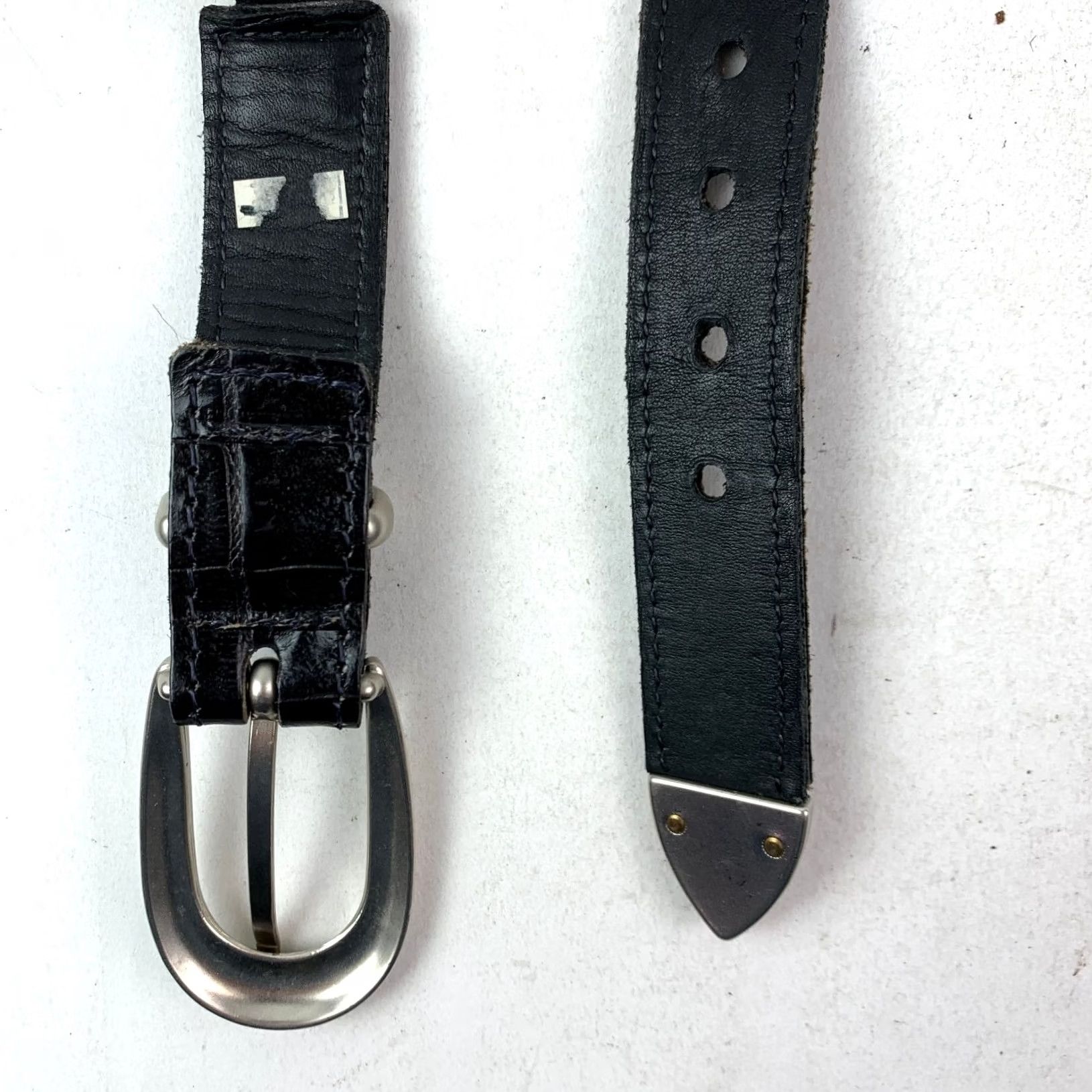 Brighton VINTAGE Brighton Black Croc Embossed Leather Belt Silver Animal Charms 33" Womens Belts Size ONE SIZE - 4 Thumbnail