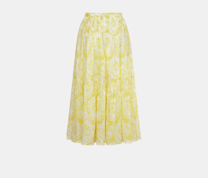 Dior o1w1db10925 441J97 Midi Skirt in White/Lemon Yellow Size 30" / US 8 / IT 44 - 2 Thumbnail