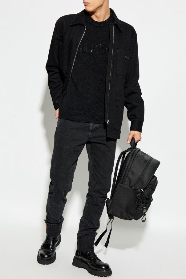 Gucci o1s1wg110925 Wool Cashmere Sweater With Intarsia in Black Size US XL / EU 56 / 4 - 2 Thumbnail
