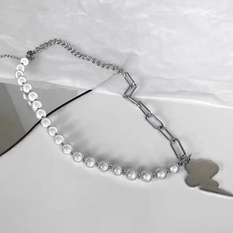 Jewelry Reflective Pearl Chain cloud lightning Pendant Necklace Size ONE SIZE - 3 Thumbnail