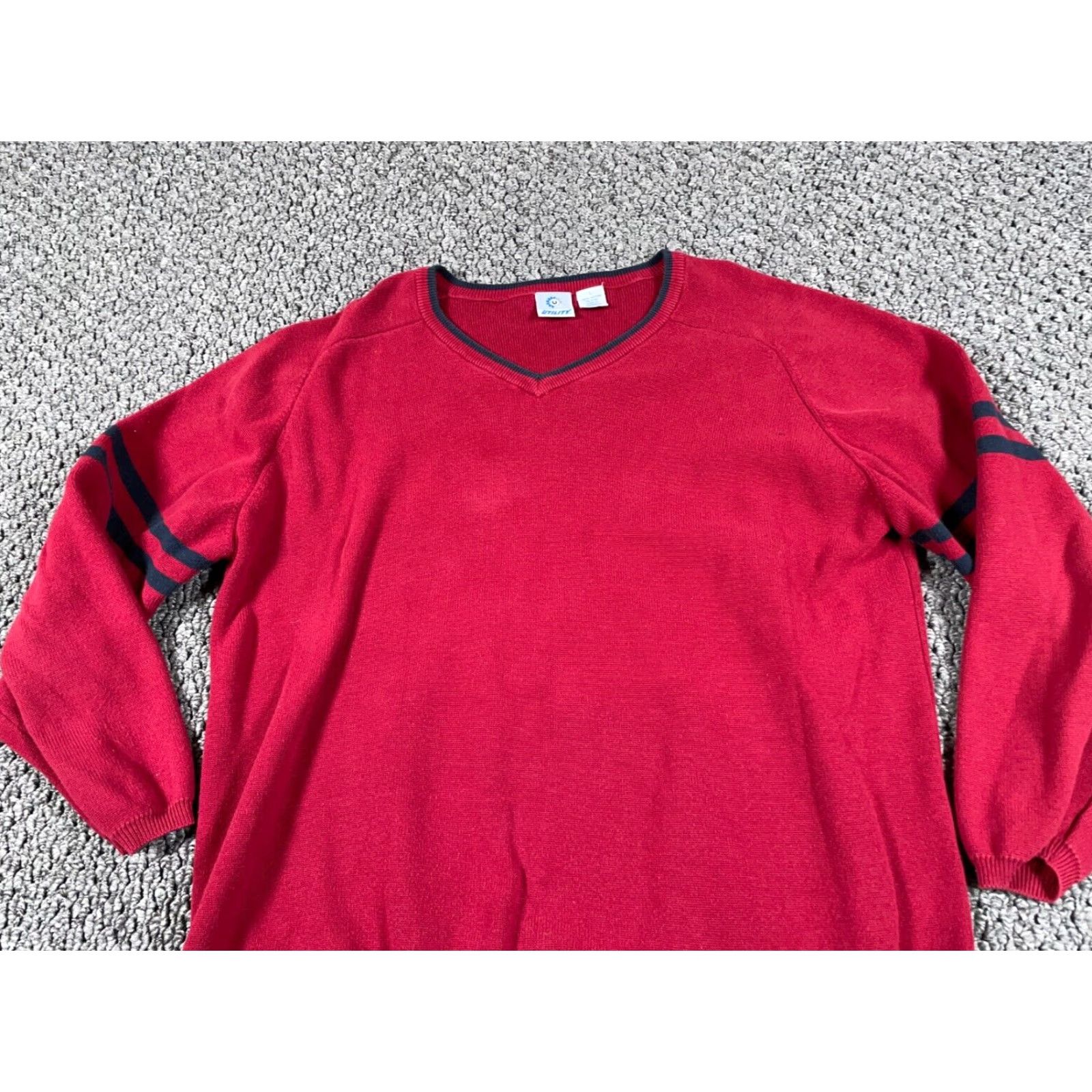 Vintage VINTAGE Utility Sweater Adult Large Red Y2K Striped Knit V-Neck Pullover Mens 90s Size US L / EU 52-54 / 3 - 4 Thumbnail