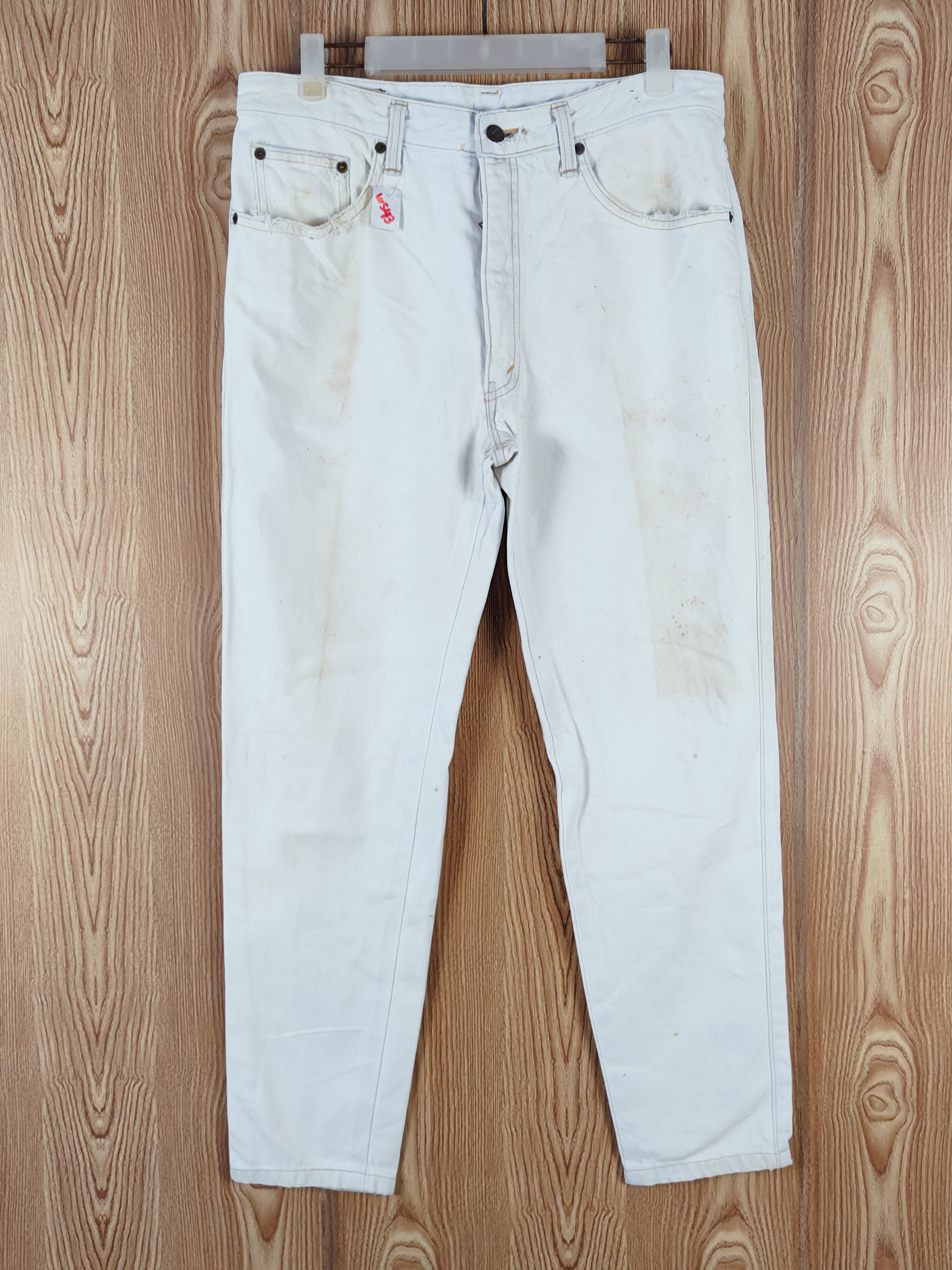Japanese Brand Bobson Pro White vintage Distressed Ripped Jeans #W543 Size US 33 - 1 Thumbnail