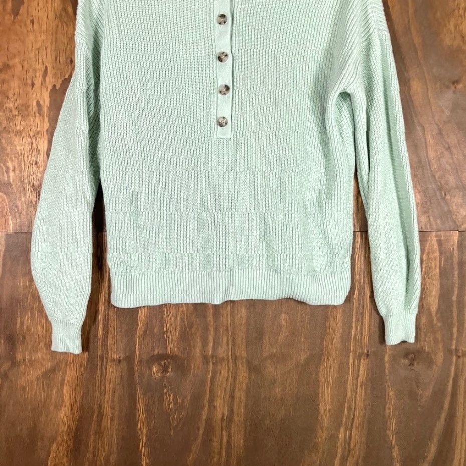 Loft VINTAGE LOFT Womens Sweater Green Knitted Henley Long Sleeve 100% Cotton XS Size XS / US 0-2 / IT 36-38 - 3 Thumbnail