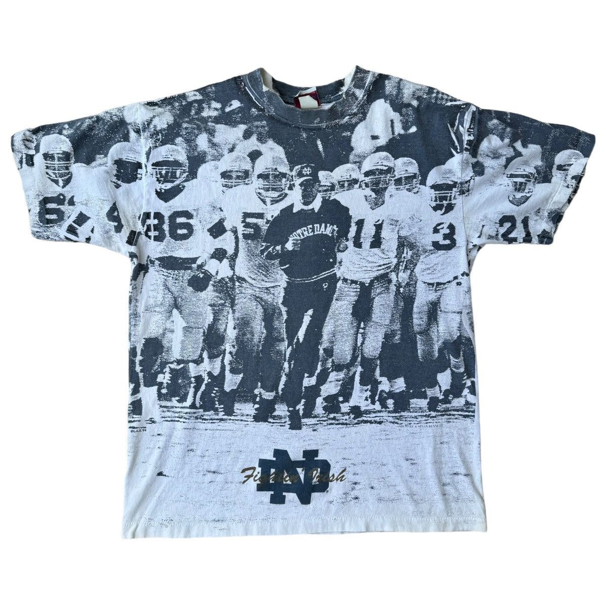 Vintage 90s Notre Dame University Football AOP Graphic Tee rugby Size US L / EU 52-54 / 3 - 1 Thumbnail