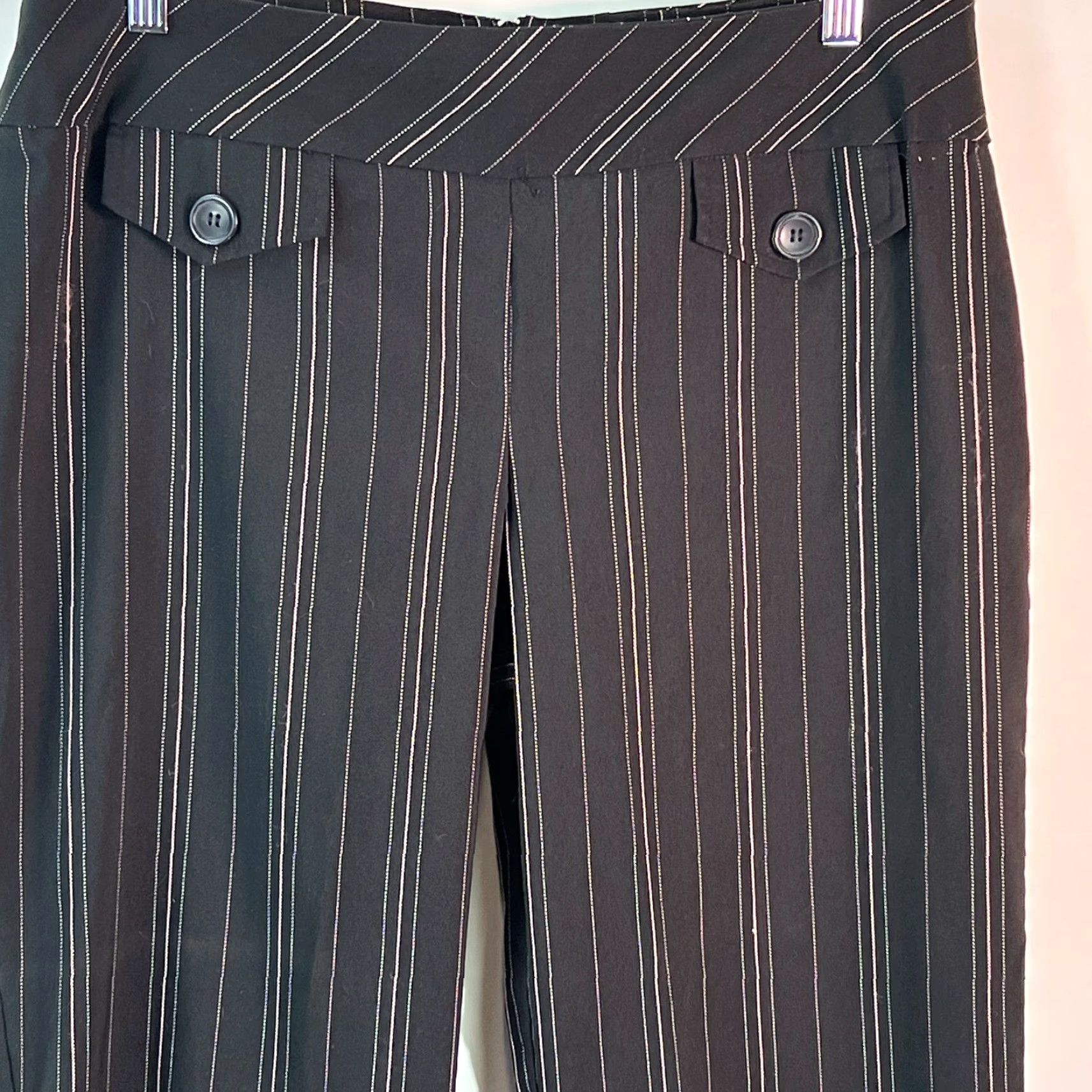 Vintage Studio Y Womens Flat Front Pinstripe Stretch Casual Black Trouser Pants Size 15 Size 36" / US 14 / IT 50 - 3 Thumbnail