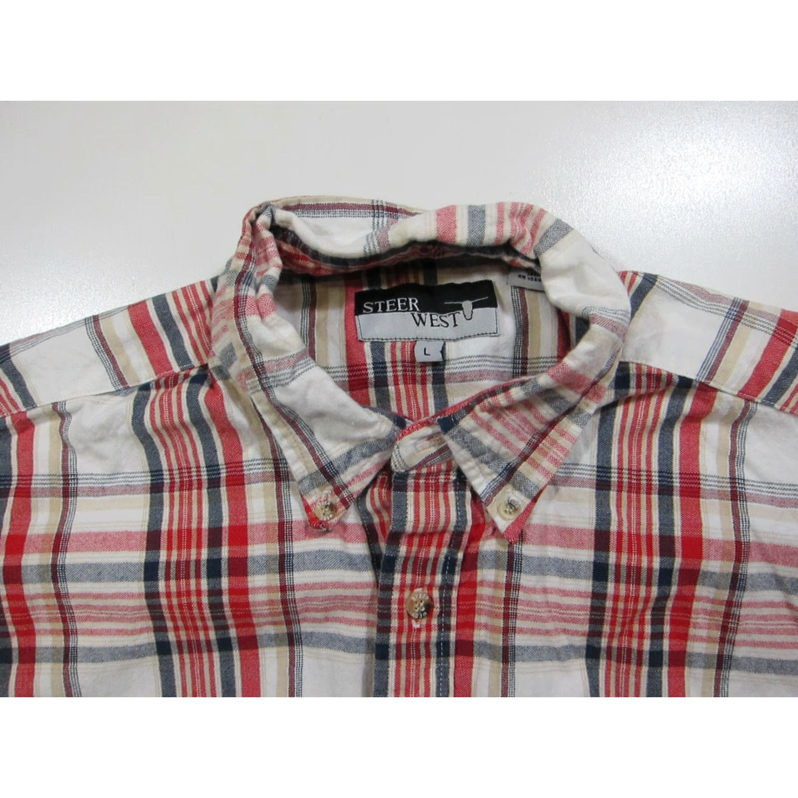 Vintage Steer West Shirt Plaid Short Sleeve Button Up 100% Cotton Red White Blue Large Mens Size US L / EU 52-54 / 3 - 3 Thumbnail