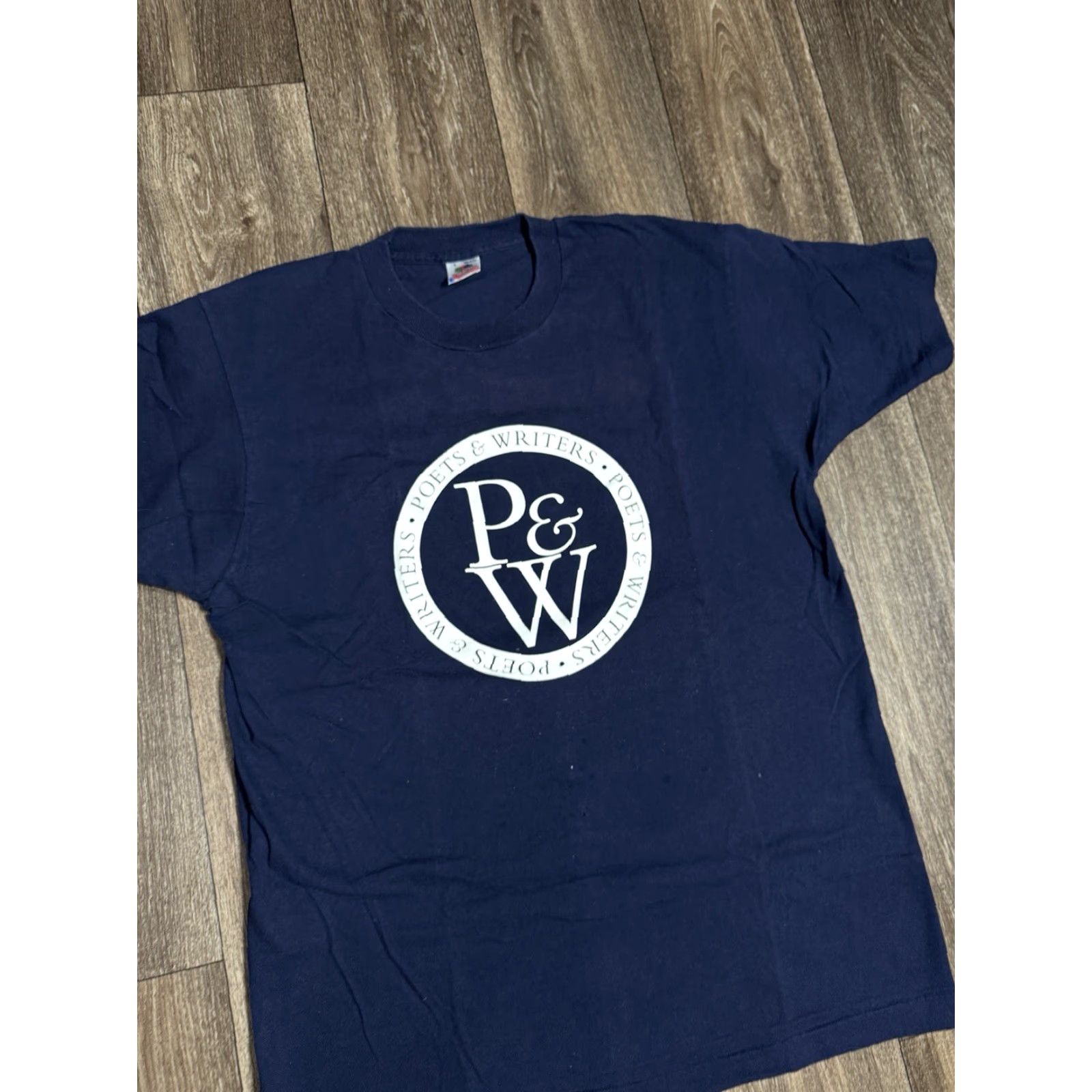 Fruit Of The Loom VINTAGE 80s Poets & Writers Scholars Creative Navy Blue T-Shirt Large Size US L / EU 52-54 / 3 - 3 Thumbnail
