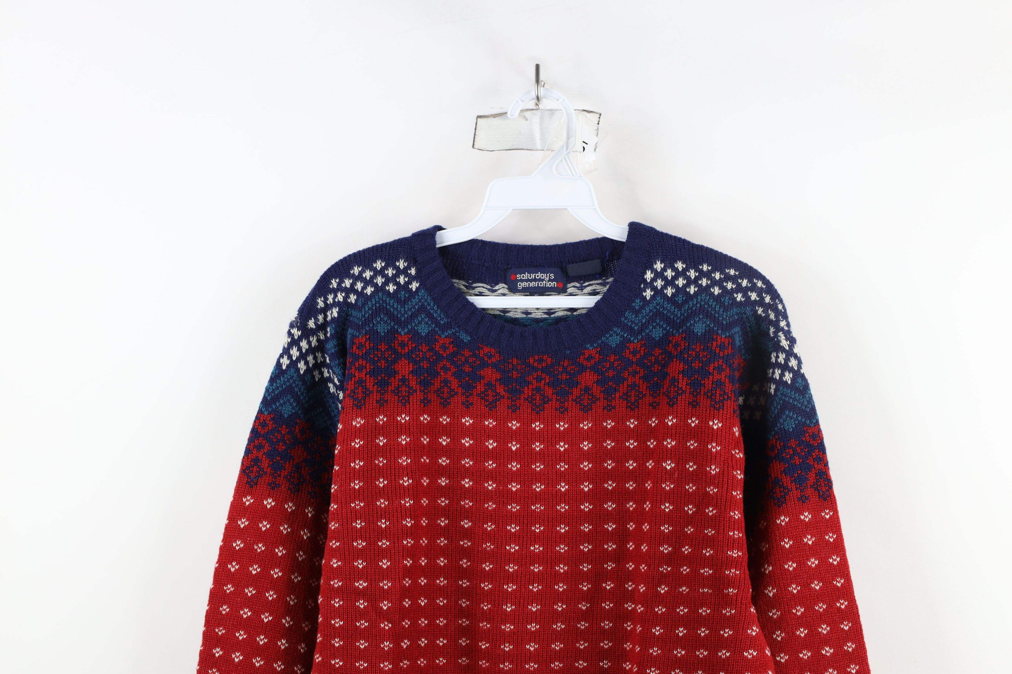 Vintage Vintage 70s Streetwear Fair Isle Knit Crewneck Sweater Size XL / US 12-14 / IT 48-50 - 2 Thumbnail