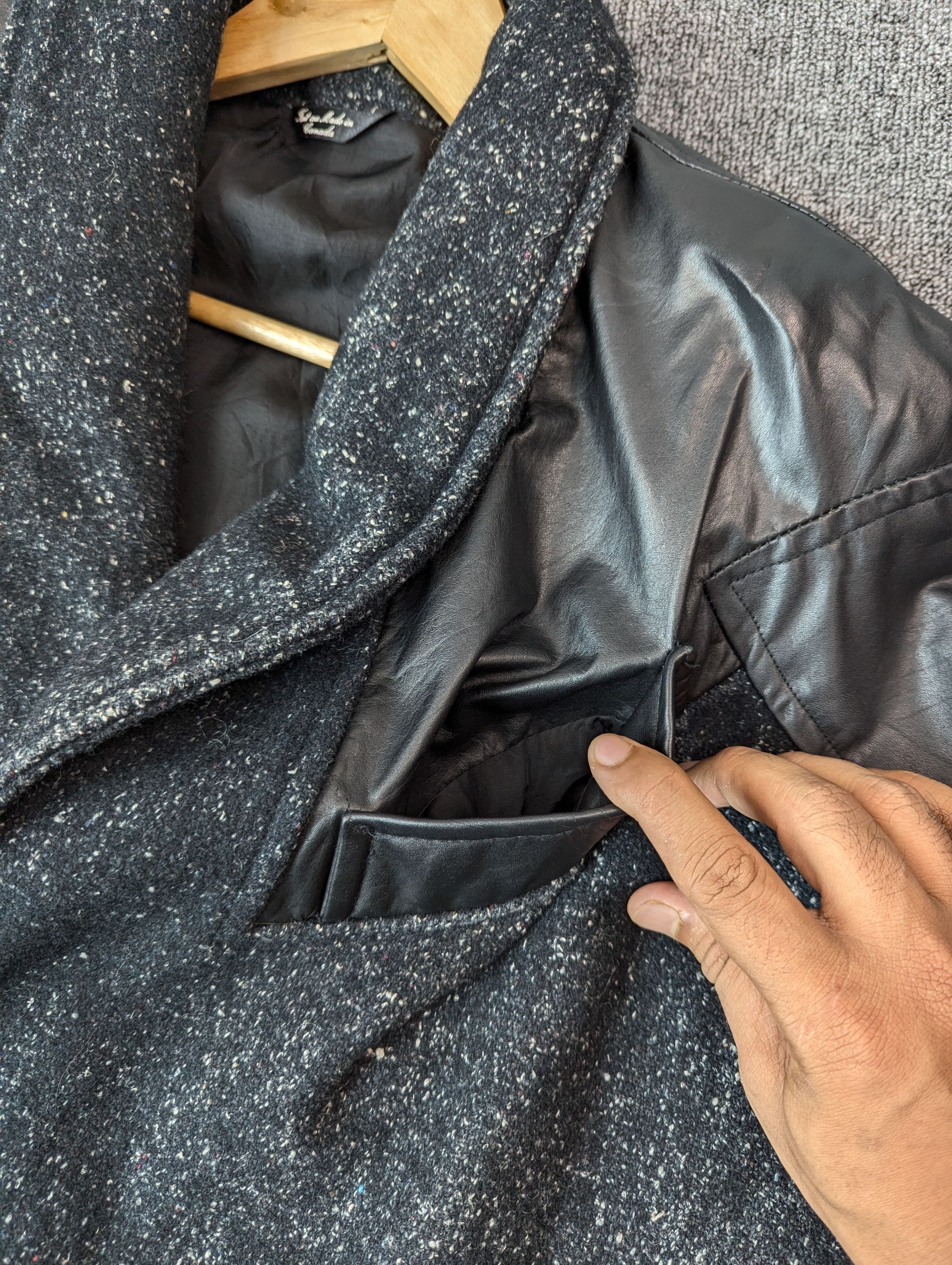 Designer × Vintage Vintage 80s ADA Paris Leather And Tweed Wool Coat Jacket Size US L / EU 52-54 / 3 - 17 Thumbnail