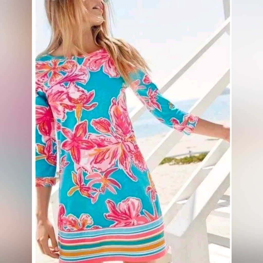 Lilly Pulitzer Lilly Pulitzer Linden Sea Blue Via Sunny Floral Dress SZ. XS Size XS / US 0-2 / IT 36-38 - 2 Thumbnail