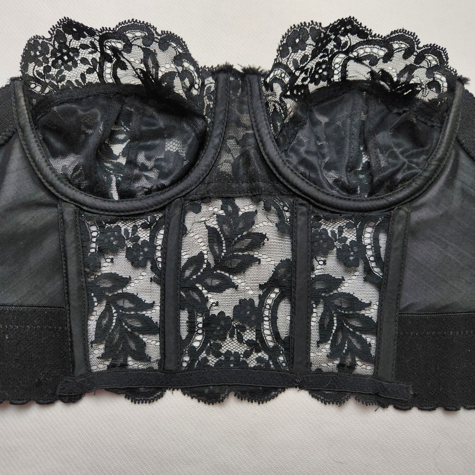 Vintage Vintage Lace Bustier Corset Low Back 34 A Black Lingerie Bra Size S / US 4 / IT 40 - 5 Thumbnail