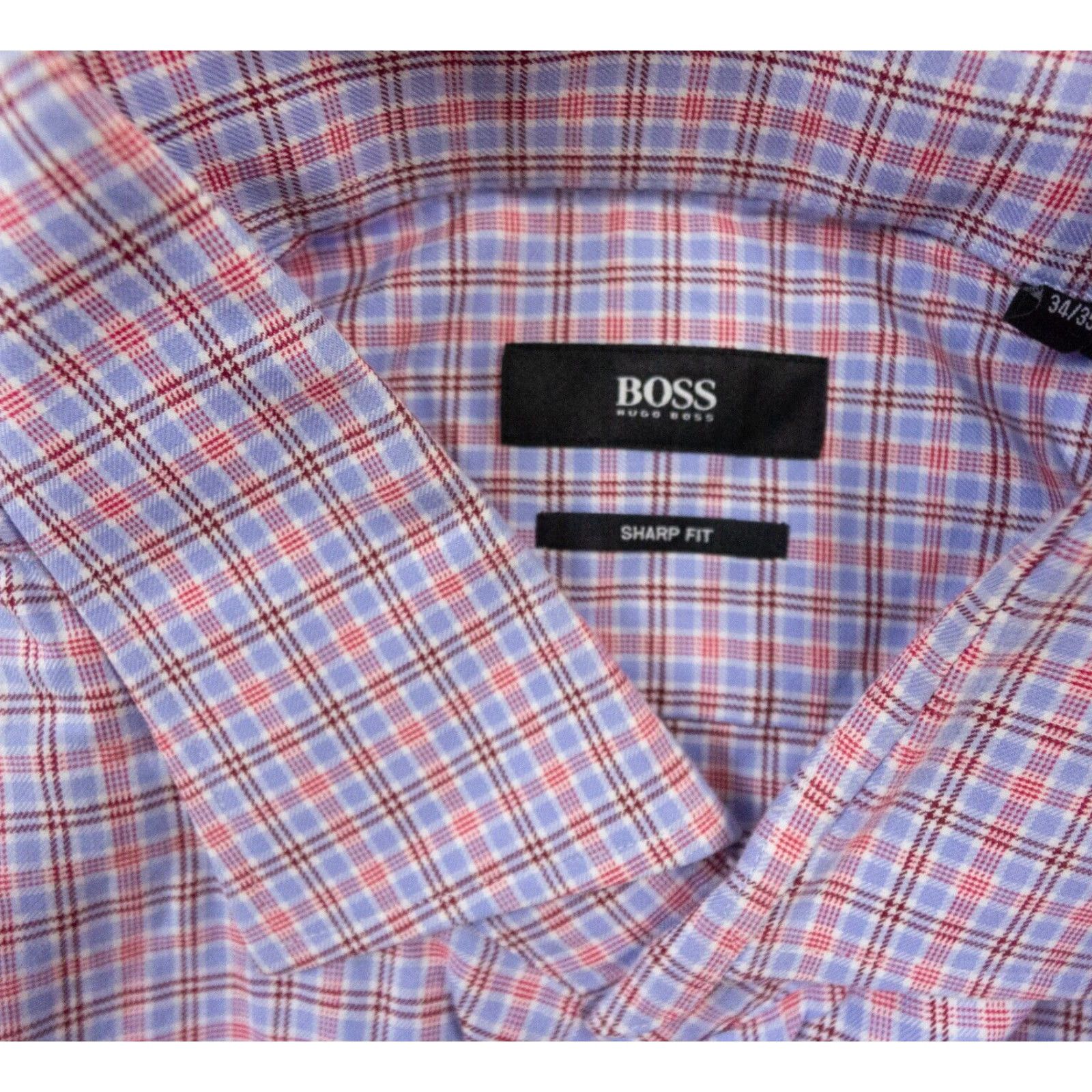 Hugo Boss HUGO BOSS Men's Button-Up Shirt Size 17 Long Sleeve Purple Check Plaid Regular Fit Preppy Size 46R - 5 Thumbnail
