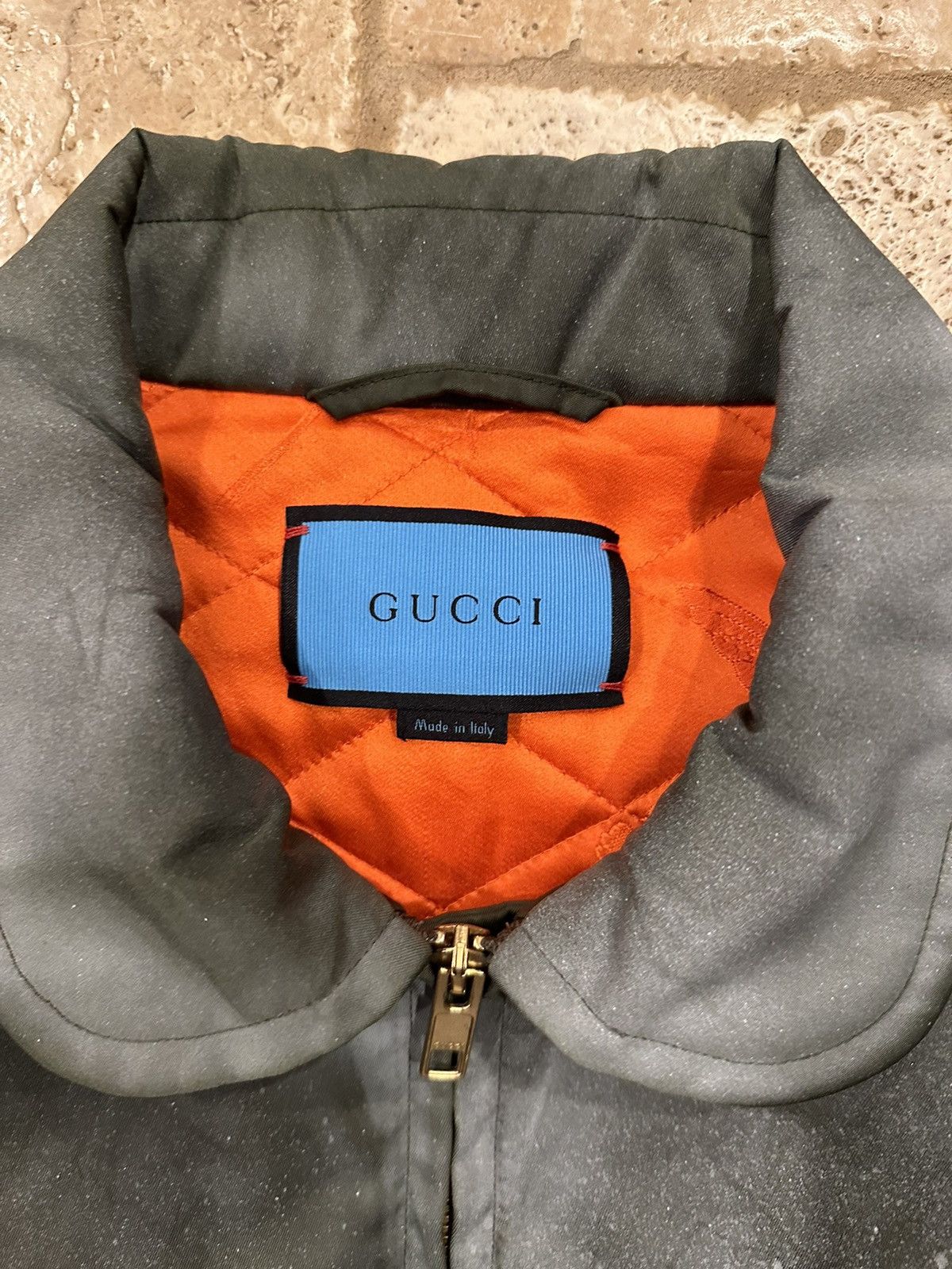 Gucci Hand Painted Ghost Bomber Olive Green Jacket