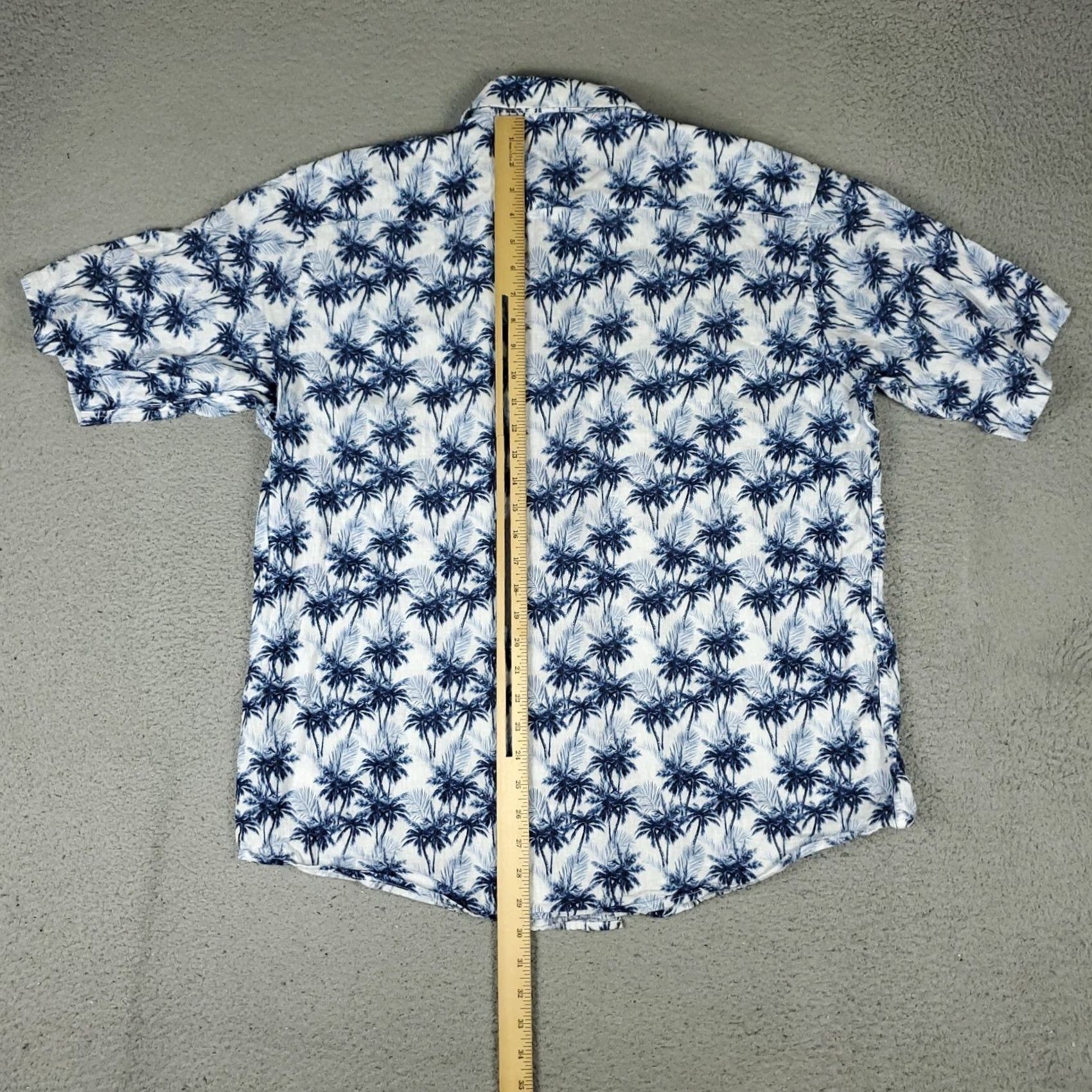 BUGATCHI Bugatchi Uomo Shirt Mens XL Blue Palm Tree Print Linen Cotton Button Up Short Sleeve Size US XL / EU 56 / 4 - 5 Thumbnail