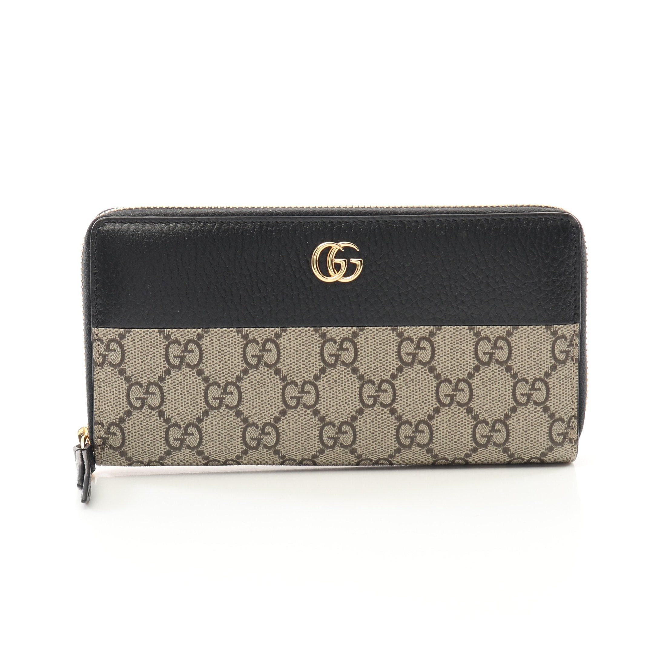 Gucci Gucci Petite Marmont Gg Round Zipper Long Wallet Leather Beige Black Size ONE SIZE - 1 Thumbnail