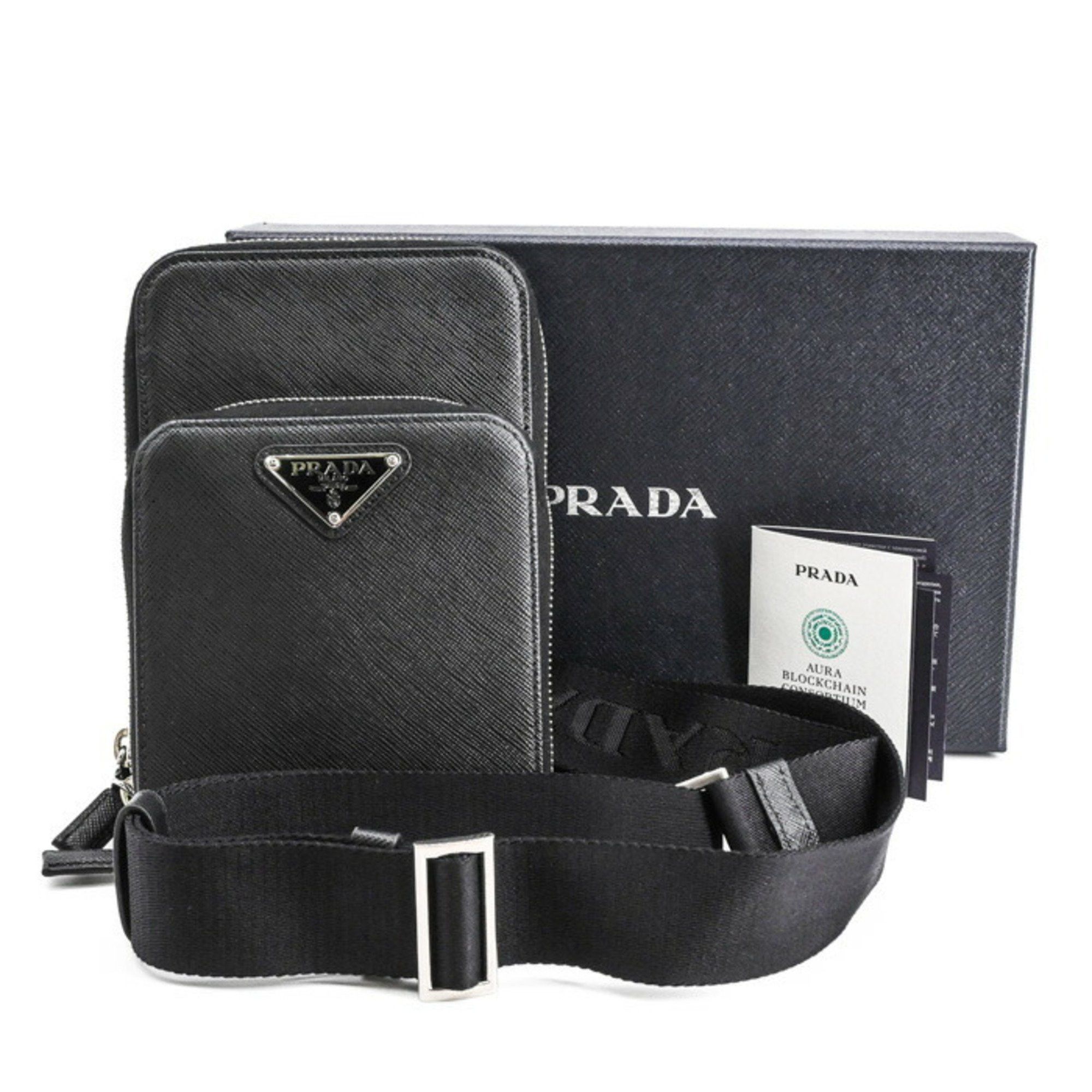 PRADA Saffiano Smartphone Case Pochette Shoulder Bag for Women