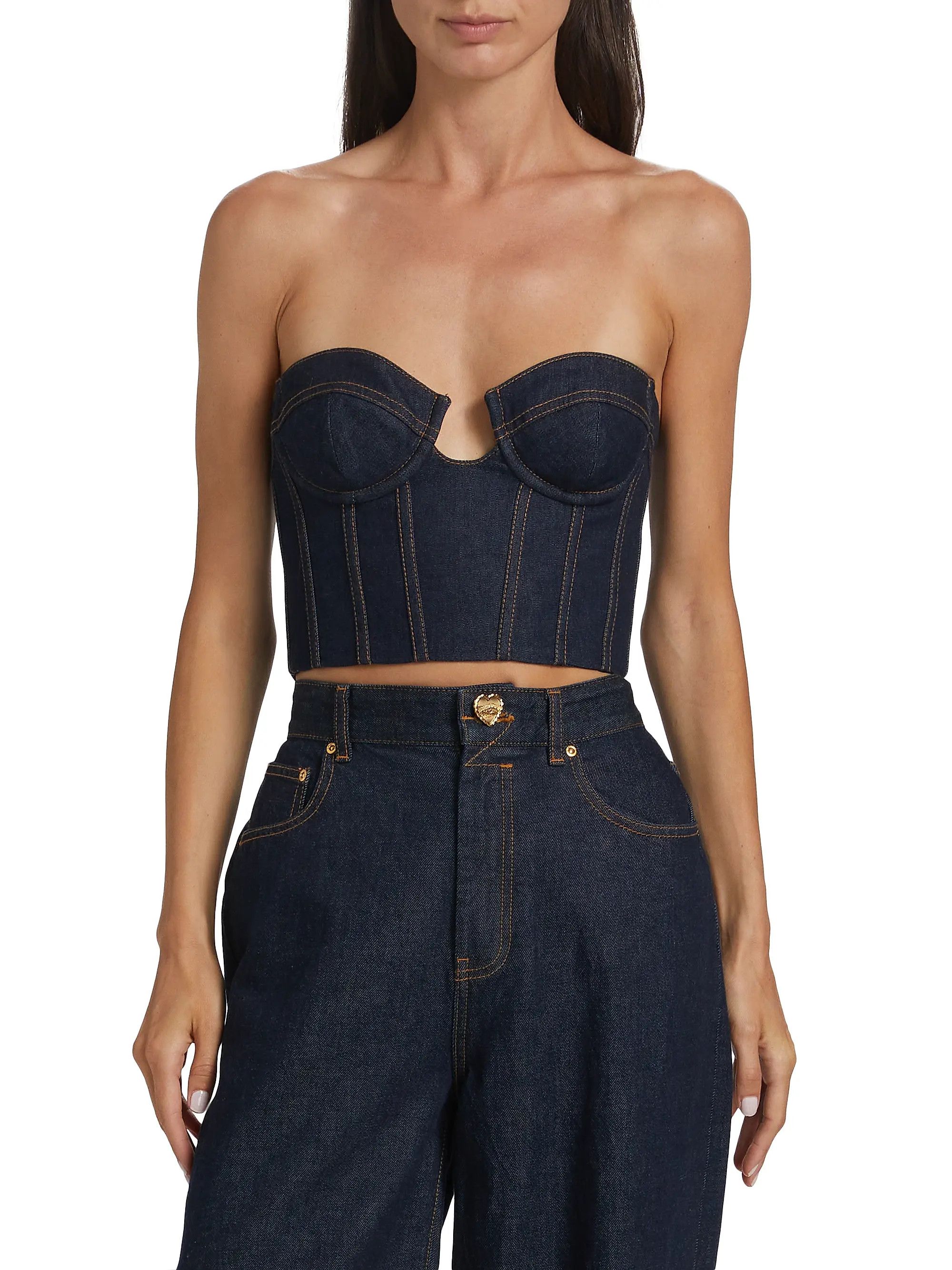 Zimmermann oc11z1025 Crush Denim Corset Top in Blue Size S / US 4 / IT 40 - 3 Thumbnail