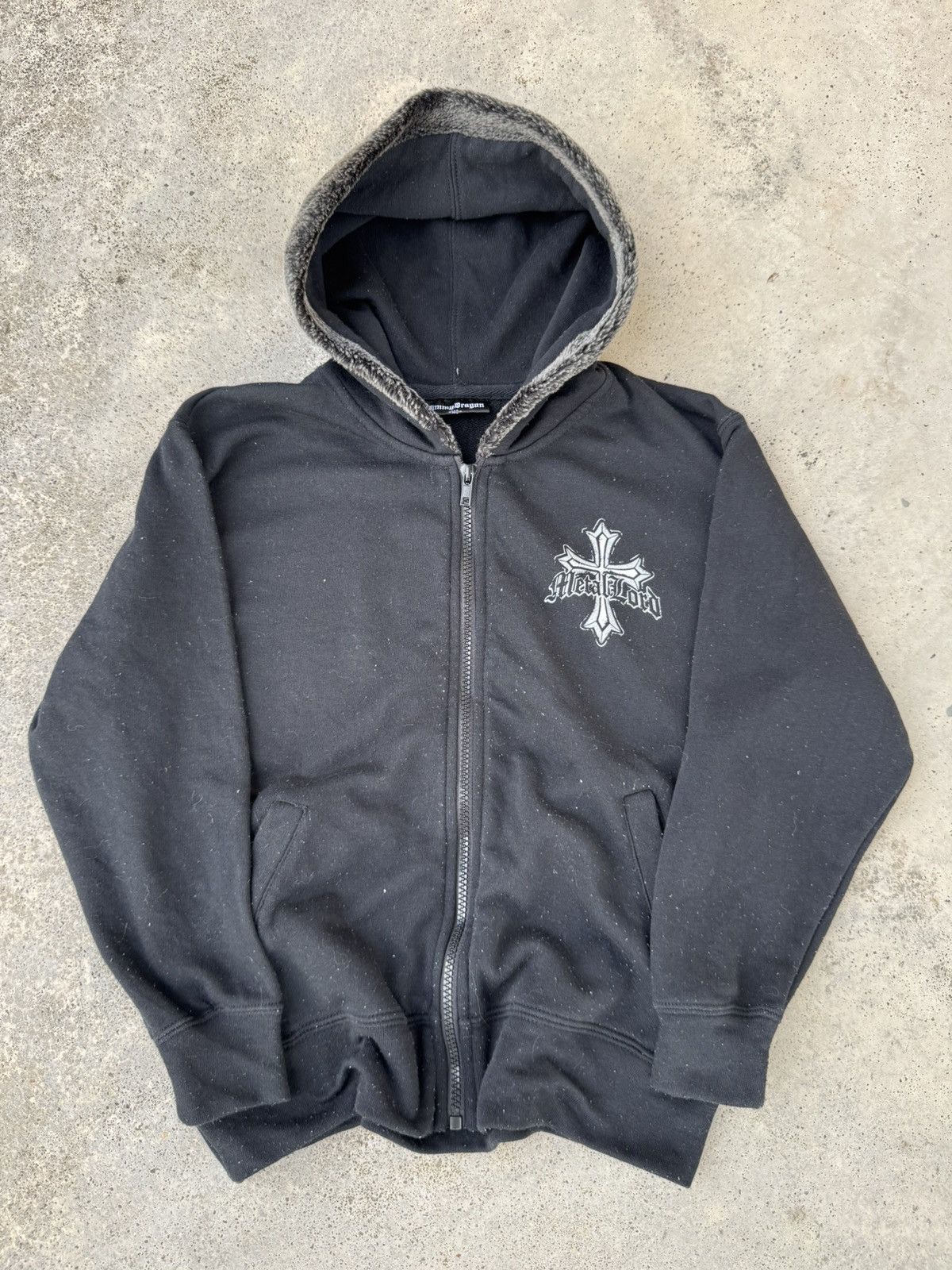 If Six Was Nine Anarchy Metal Lord Punk Cross Fur Zip Up Hoodie Size S / US 4 / IT 40 - 3 Thumbnail
