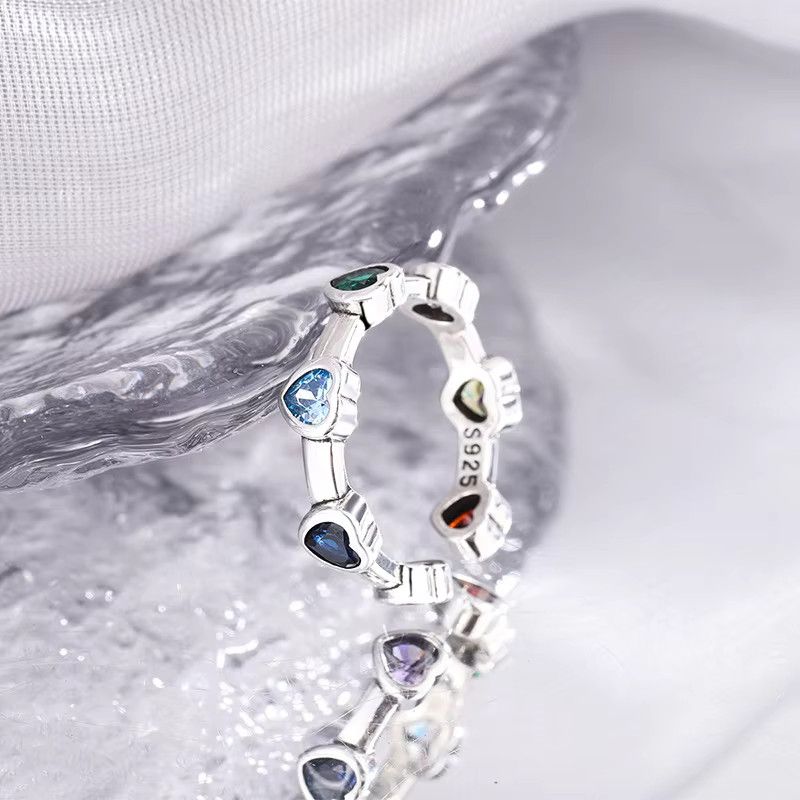 Jewelry Green Red Stone Simple Trendy Heart Rings Size ONE SIZE - 5 Thumbnail