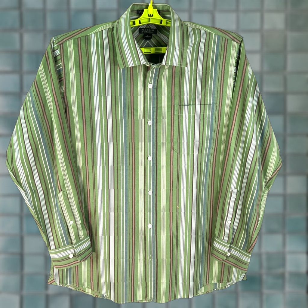 Vintage Harold Powell Striped Shirt Button L Green Long Sleeve 2 Ply Cotton Mens Size US L / EU 52-54 / 3 - 1 Thumbnail