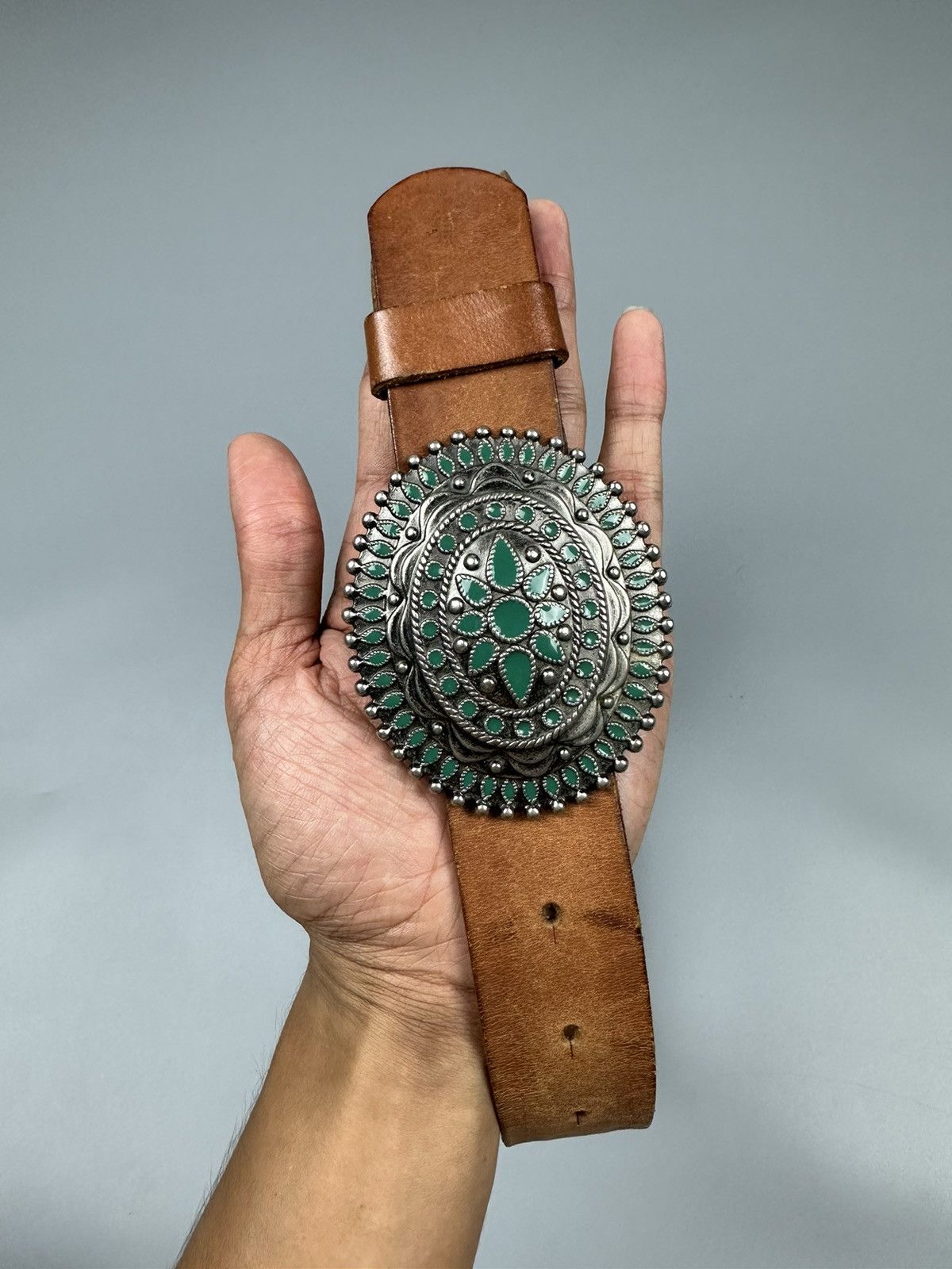 Designer × Genuine Leather Vintage Leather Craft Native Belts Size 32 - 2 Thumbnail