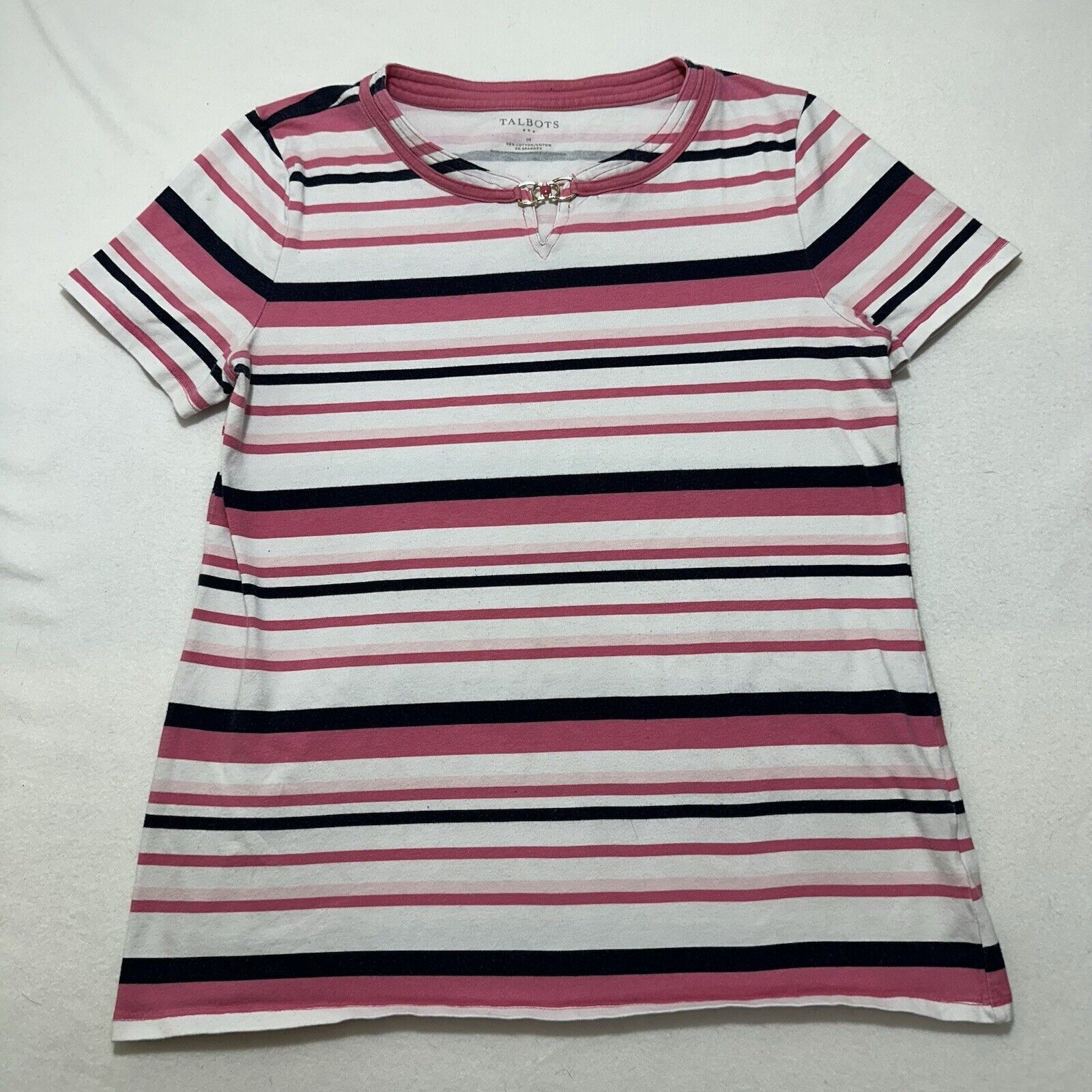 Other Talbots Medium White Pink Black Striped Short Sleeve T Shirt Size M / US 6-8 / IT 42-44 - 1 Thumbnail