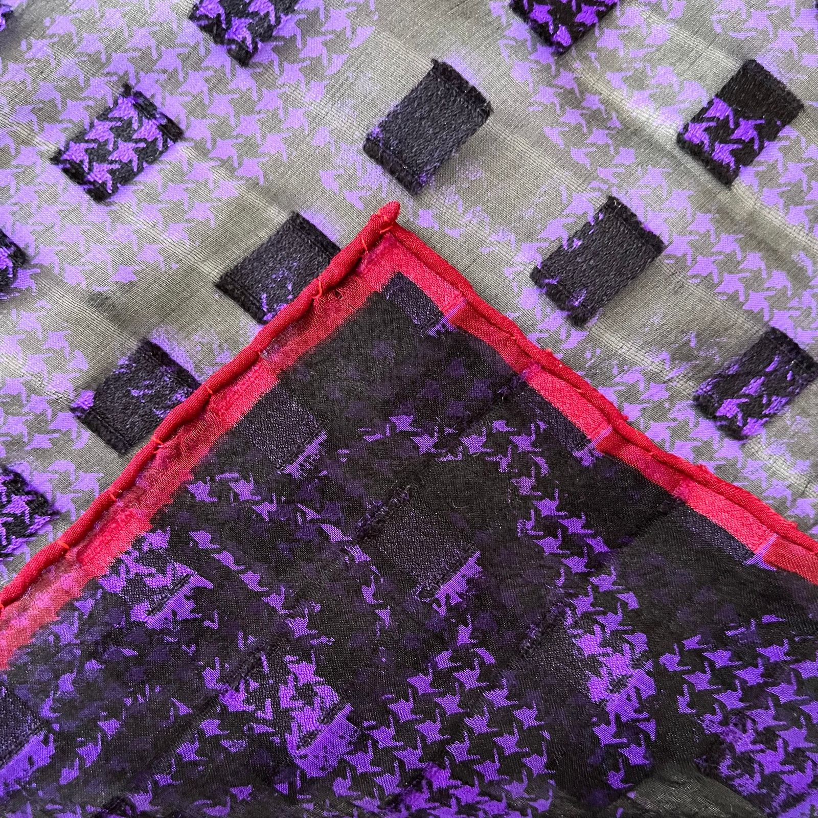 Emanuel Ungaro × Vintage Vintage Emanuel Ungaro Purple Houndstooth Silk Burnout Scarf Size ONE SIZE - 4 Thumbnail