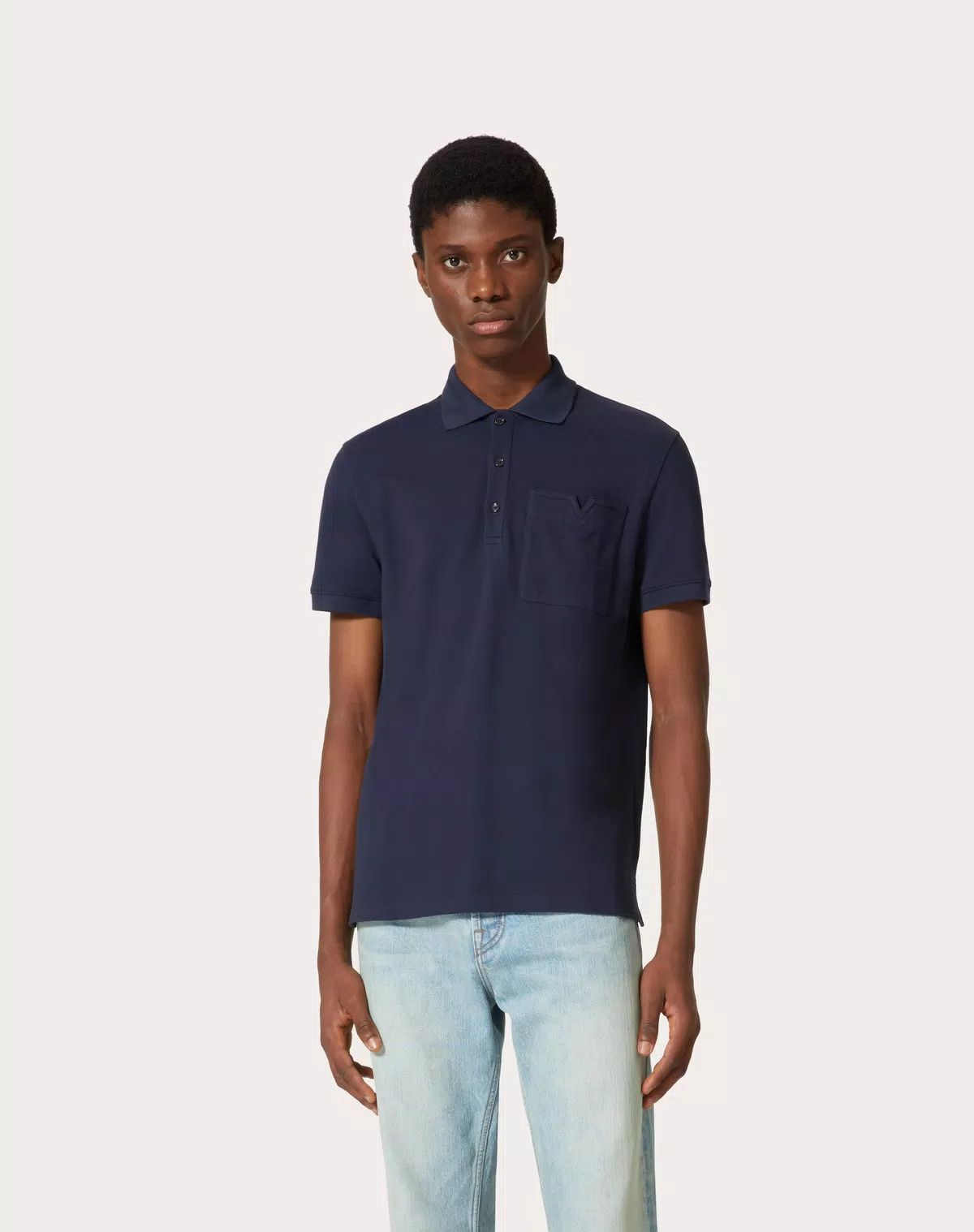 Valentino oc11z0725 Cotton Pique Polo Shirt in Navy Blue Size US XL / EU 56 / 4 - 4 Thumbnail
