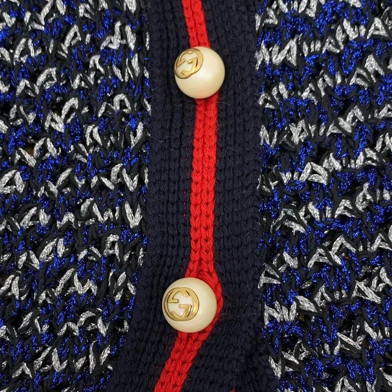 Gucci Gucci Dark blue striped lace pearl buckle cotton long-sleev Size XS / US 0-2 / IT 36-38 - 5 Thumbnail