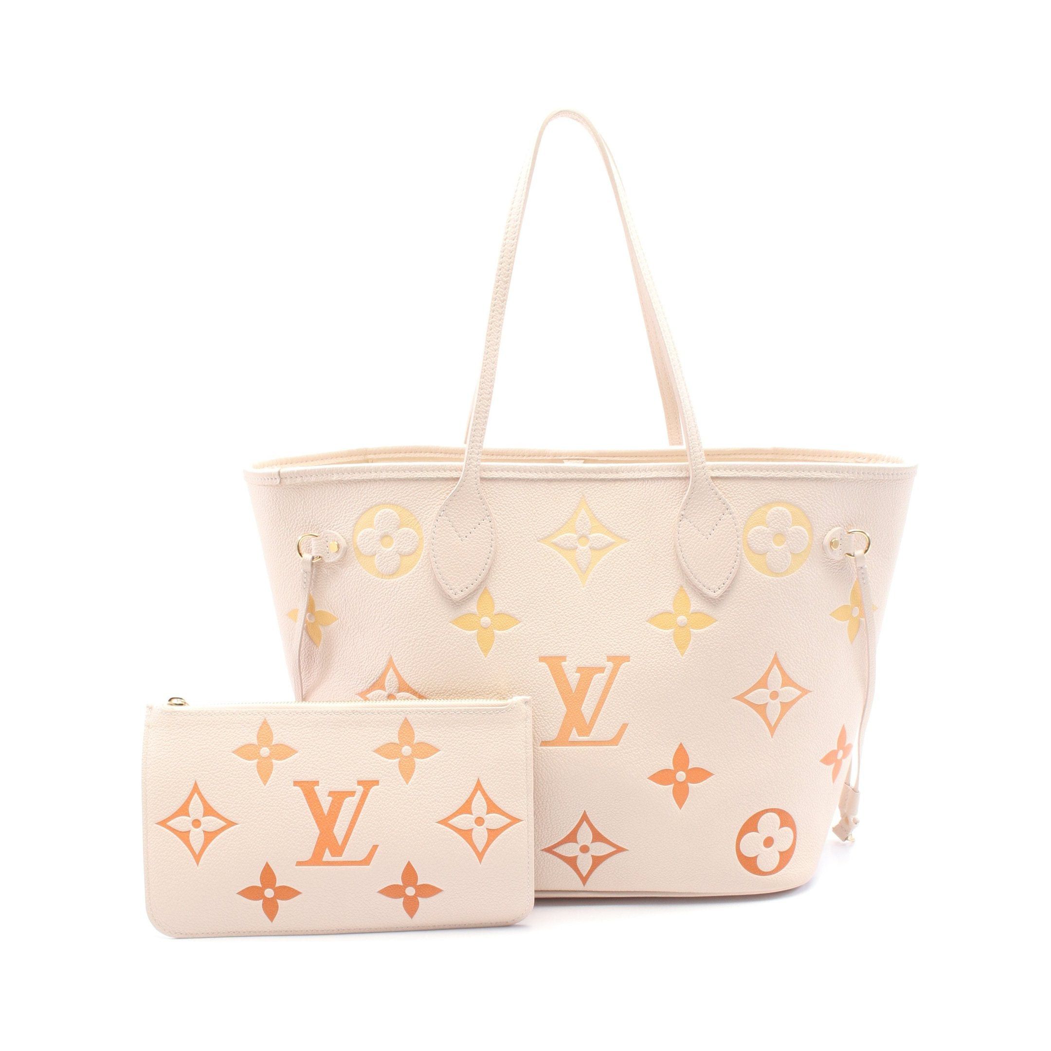 Louis Vuitton Neverfull Mm Monogram Empreinte Creme Saffron Shoulder Bag Leather Ivory Orange Yellow in Neutrals, Women's