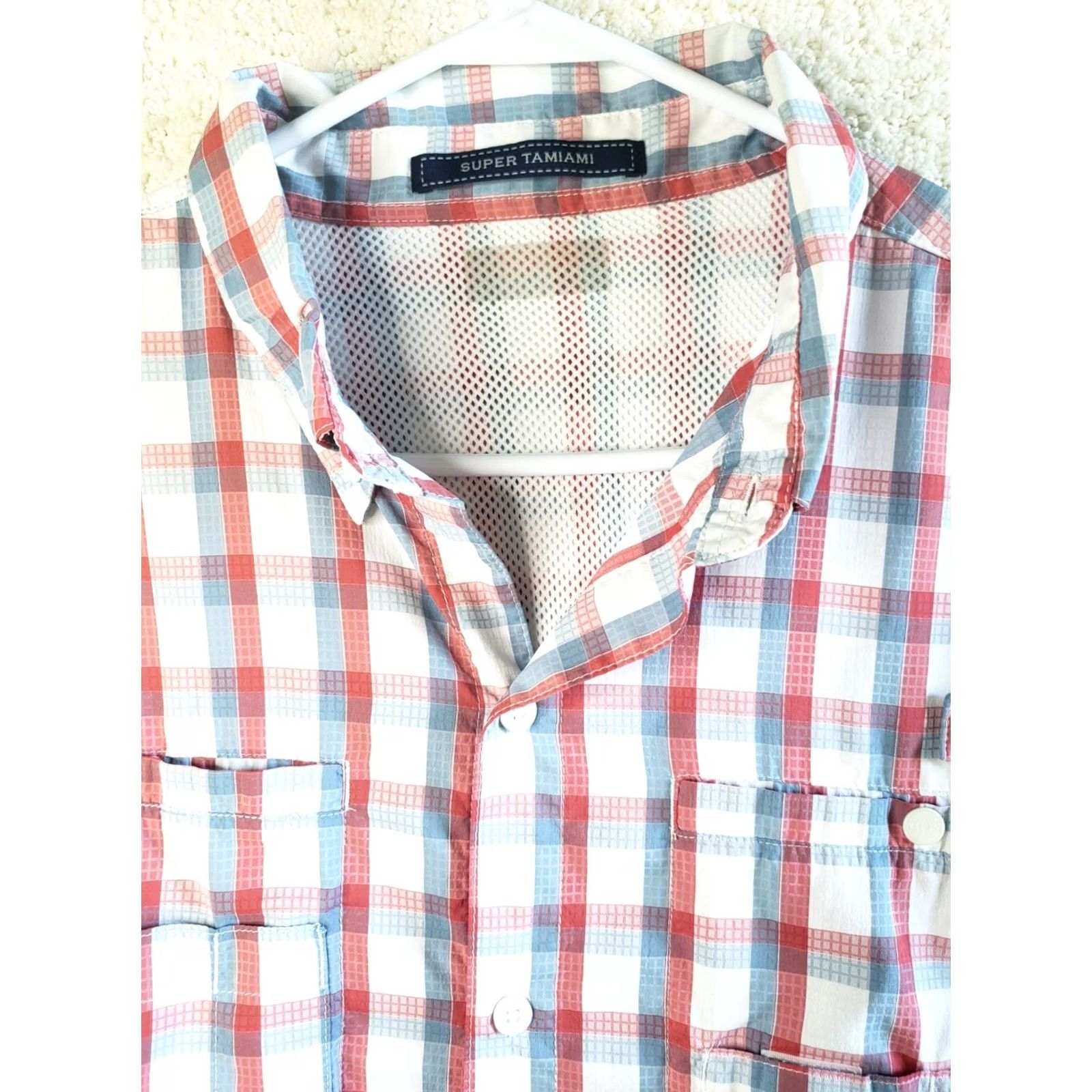 Vintage Columbia Mens XL PFG Super Tamiami S. Sleeve Red White Blue Plaid Button Shirt Size US XL / EU 56 / 4 - 6 Thumbnail