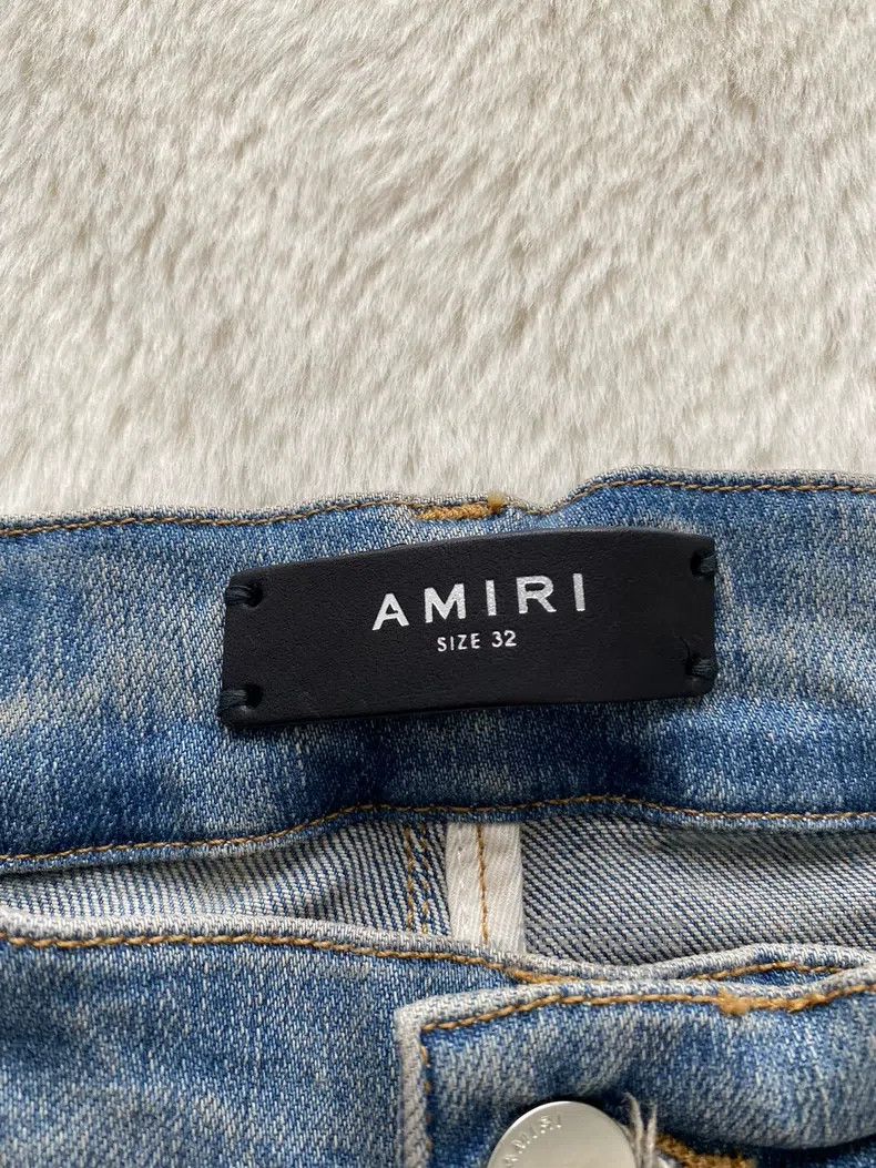 Amiri Amiri Size 32 Washed blue and blue leather Logo jeans Size US 32 / EU 48 - 2 Thumbnail