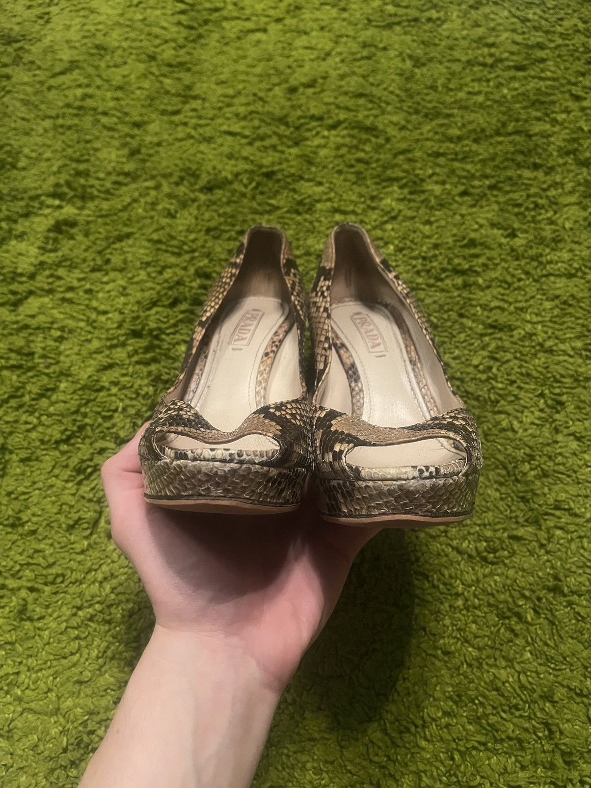 Designer × Prada Prada real phyton snakeskin open toe heels pumps Size US 8 / IT 38 - 10 Thumbnail