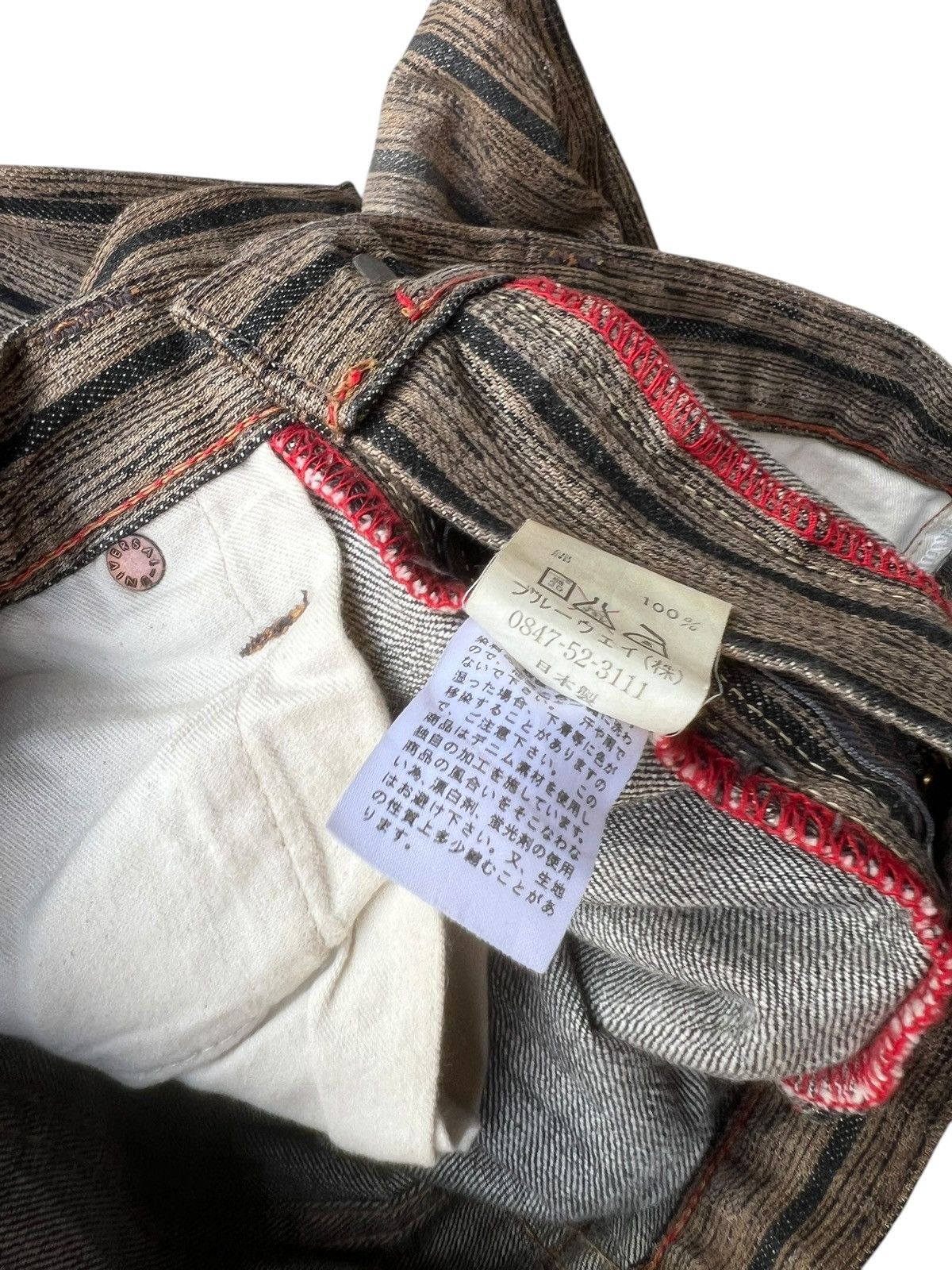 Schlussel Vintage BLUE WAY Japan Faded Striped Denim Flare Jeans Size US 32 / EU 48 - 22 Thumbnail
