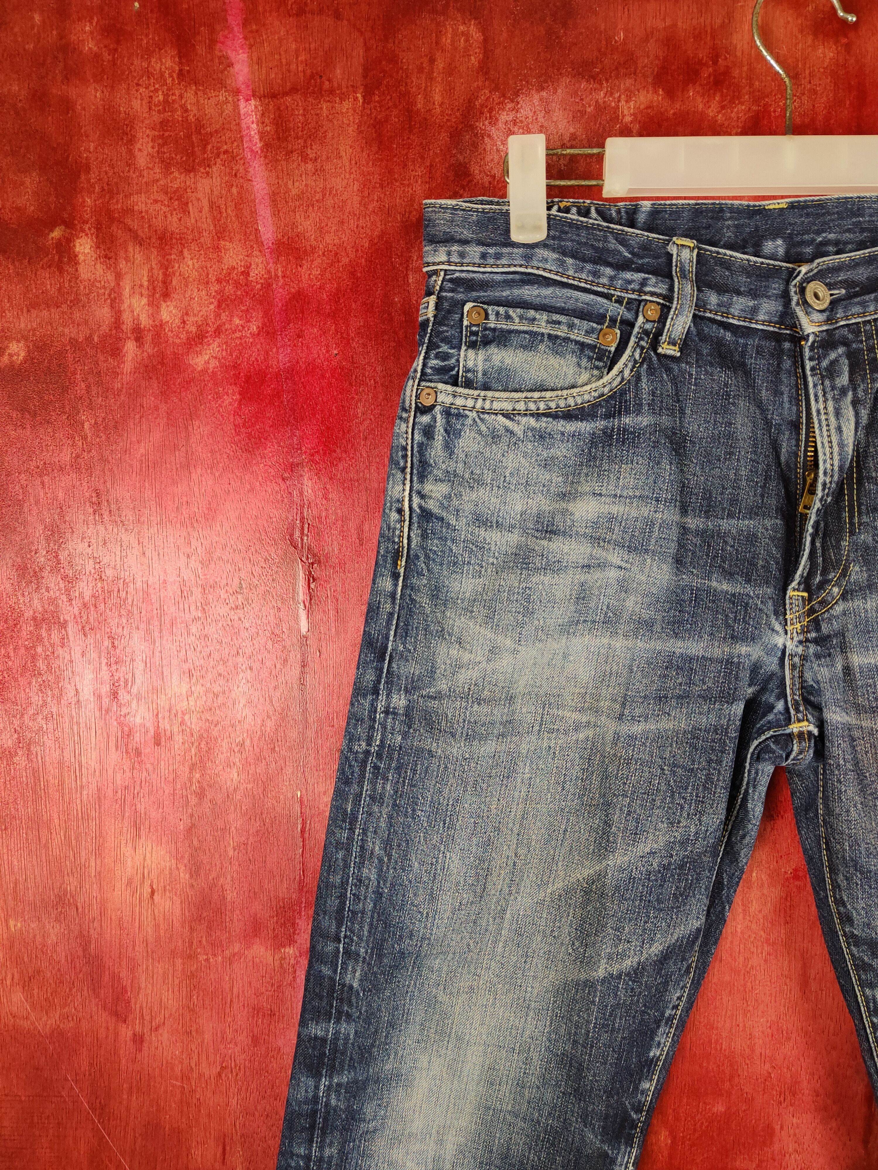 Japanese Brand Uniqlo Dark Blue Distressed Ripped Jeans #S2211 Size US 31 - 3 Thumbnail