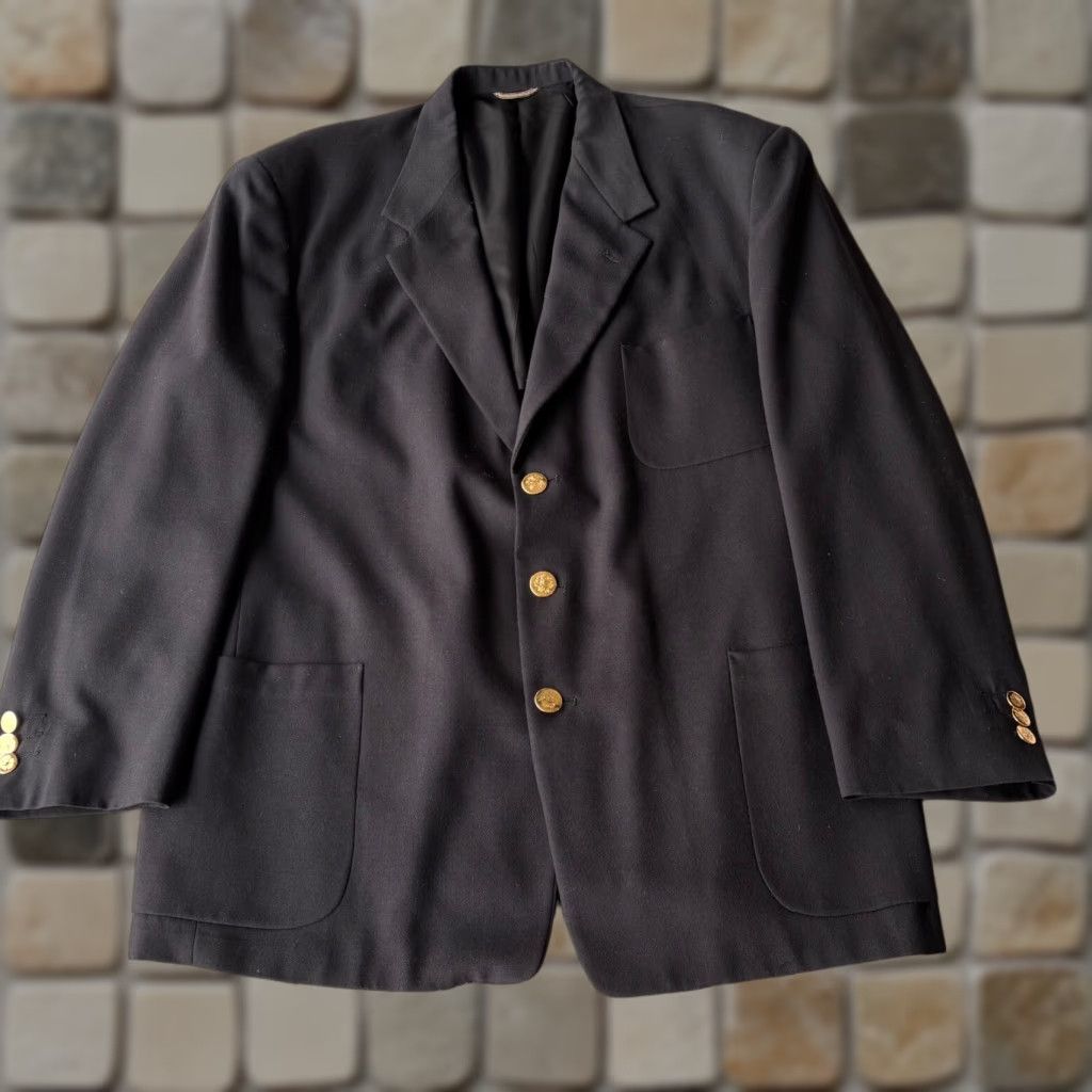 George Allyn Saint George Blazer Mens 46L Black Wool Blend USA Vintage Blazer 2 Button Single-Breasted Notch Peak? Size 46R - 1 Thumbnail
